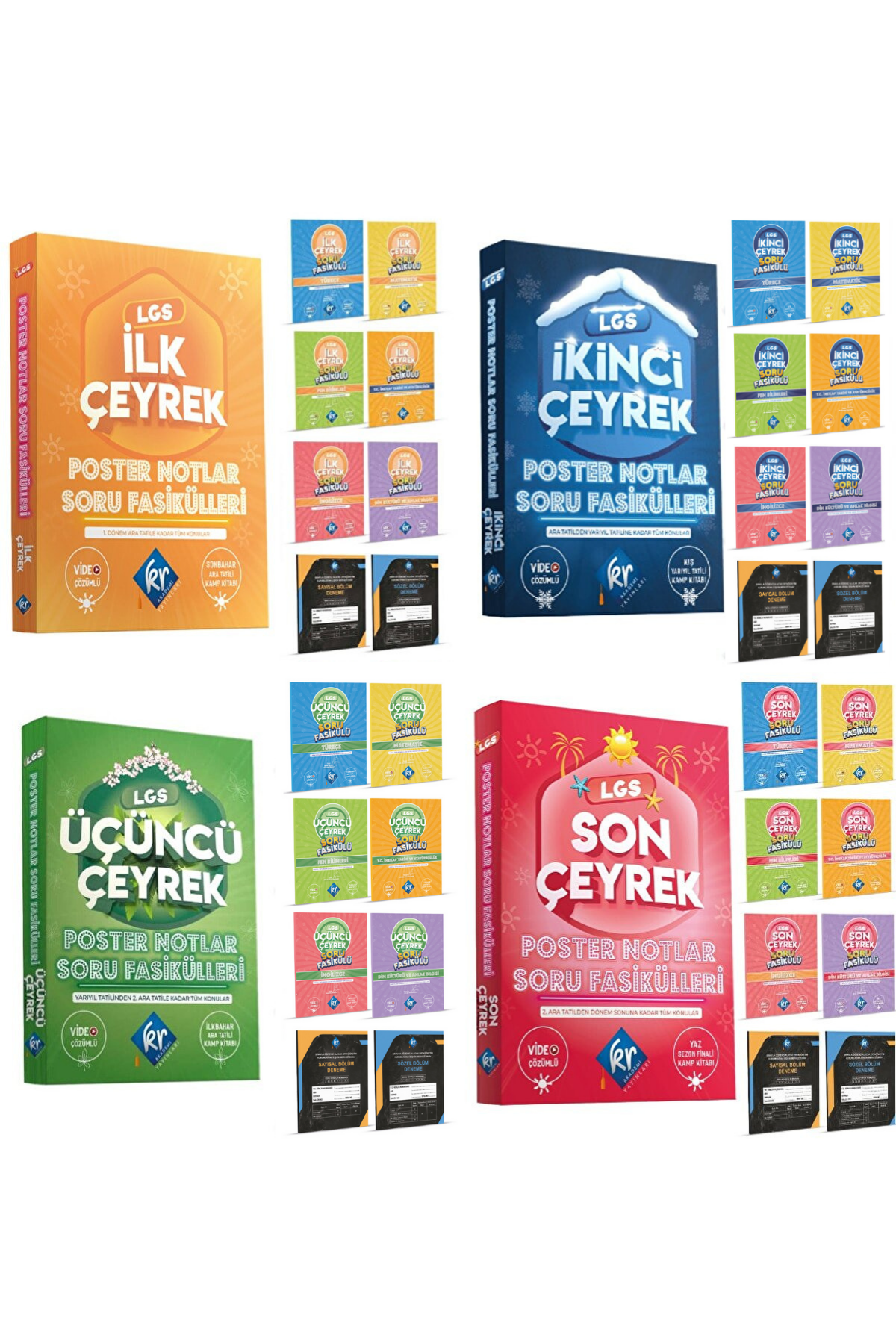 LGS 1-2-3-4 Çeyrek Poster Notlar Soru Fasikülleri Full Set (32 Parça) KR Akademi Yayınları