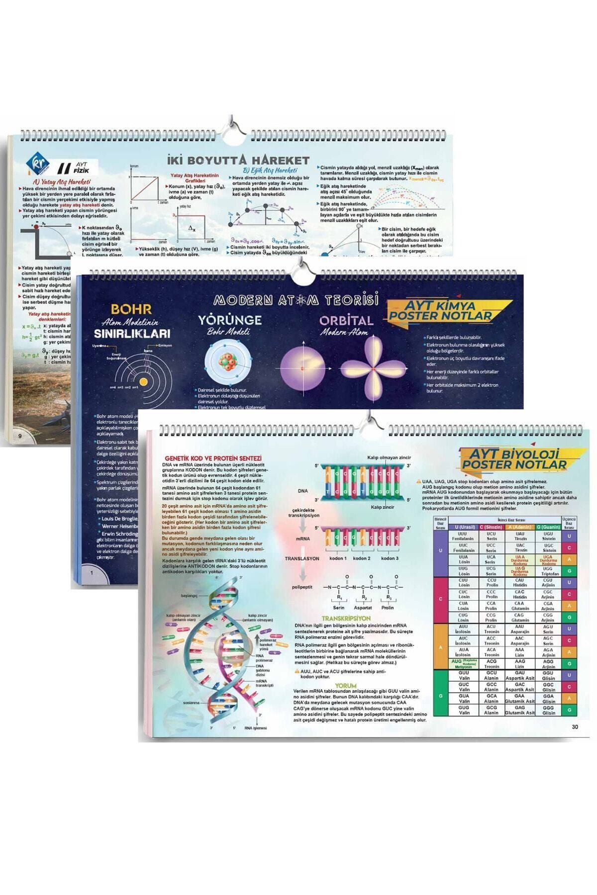 Yks Ayt Fizik-kimya-biyoloji Poster Notları 3'lü Set