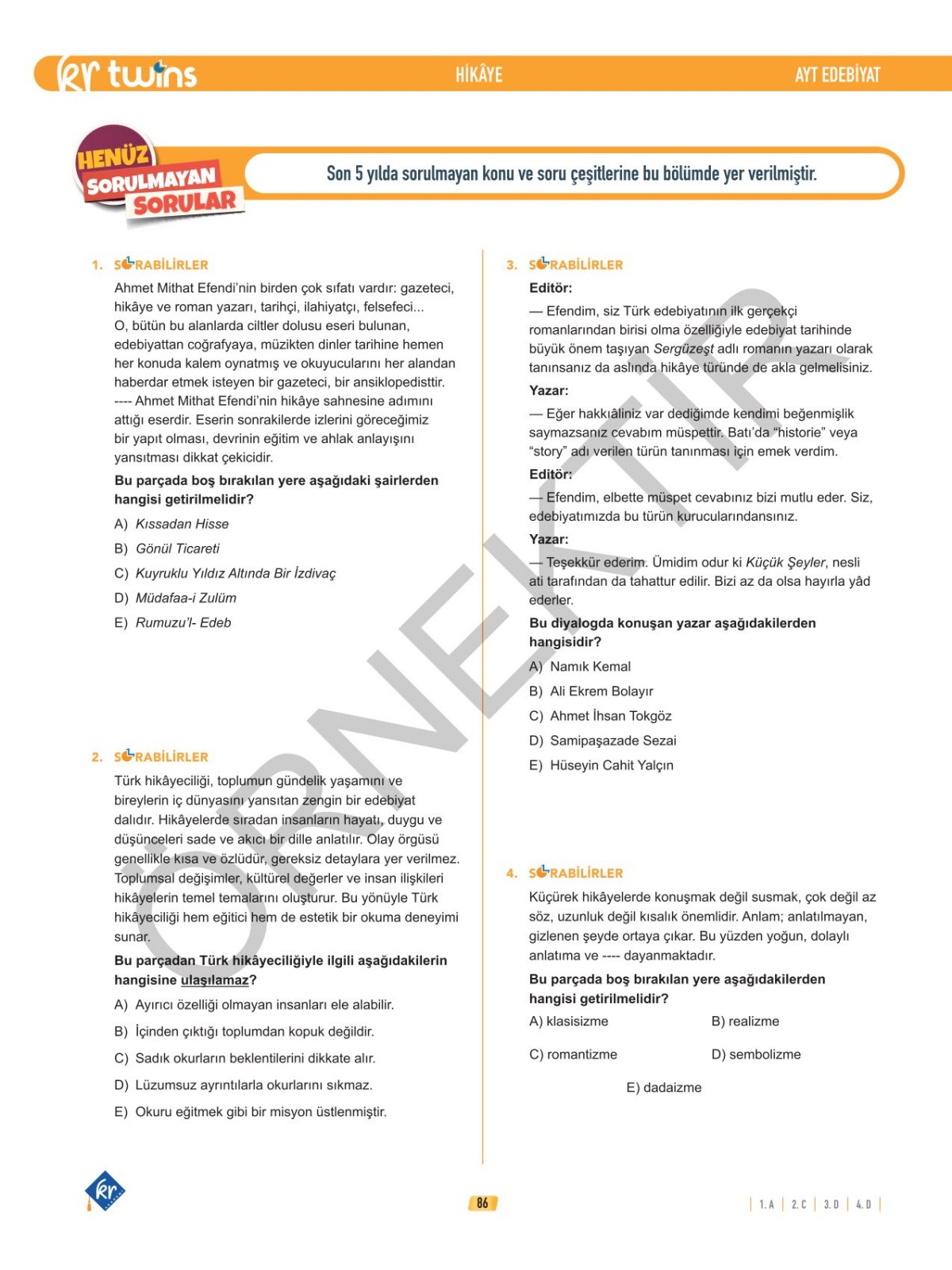 2026 AYT Twins Edebiyat Soru Bankası KR Akademi Yayınları