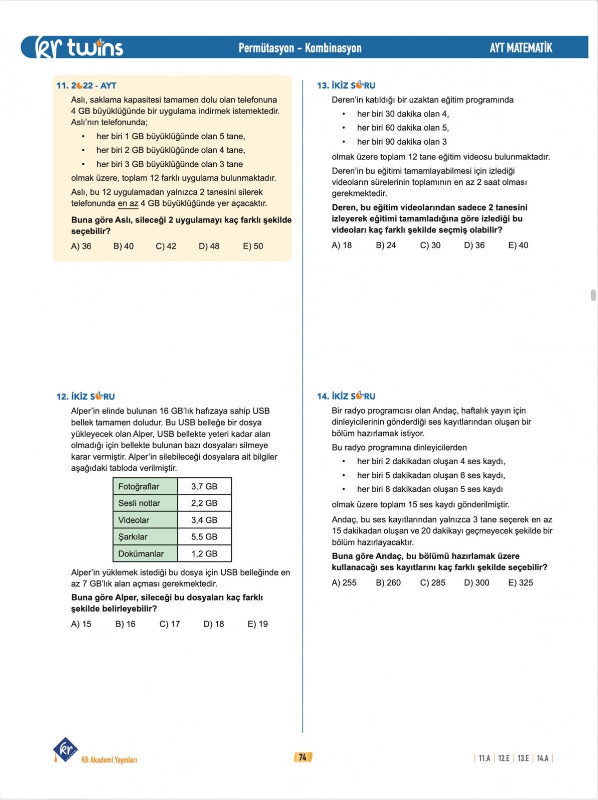 2026 AYT Twins Matematik Soru Bankası KR Akademi Yayınları