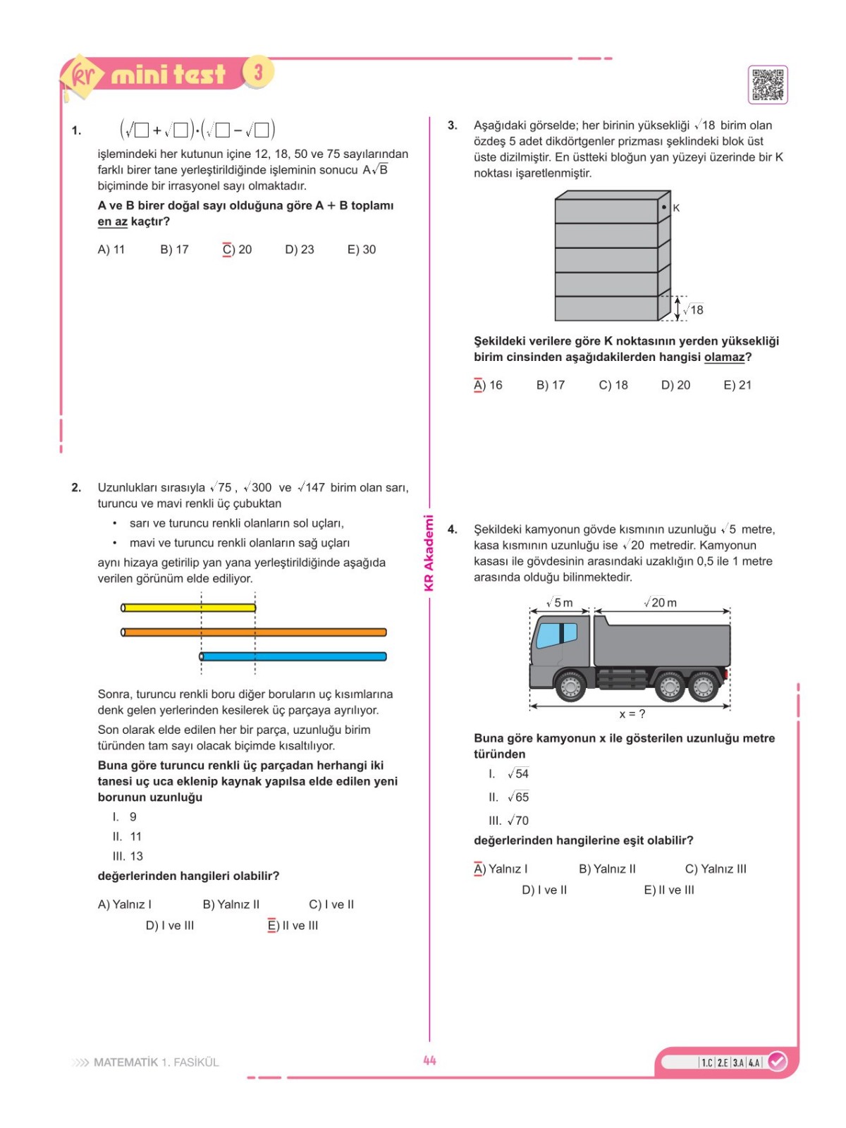 2028 Maarif Modeli Üniversite Giriş Sınavı İlk Oturum Matematik Soru Fasikülü Sayılar Özet Anlatımlı KR Akademi Yayınları