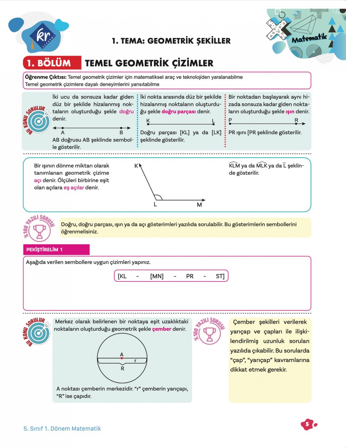 5. Sınıf Tüm Dersler 1. Dönem Yazılı Hazırlık Kitabı KR Akademi Yayınları