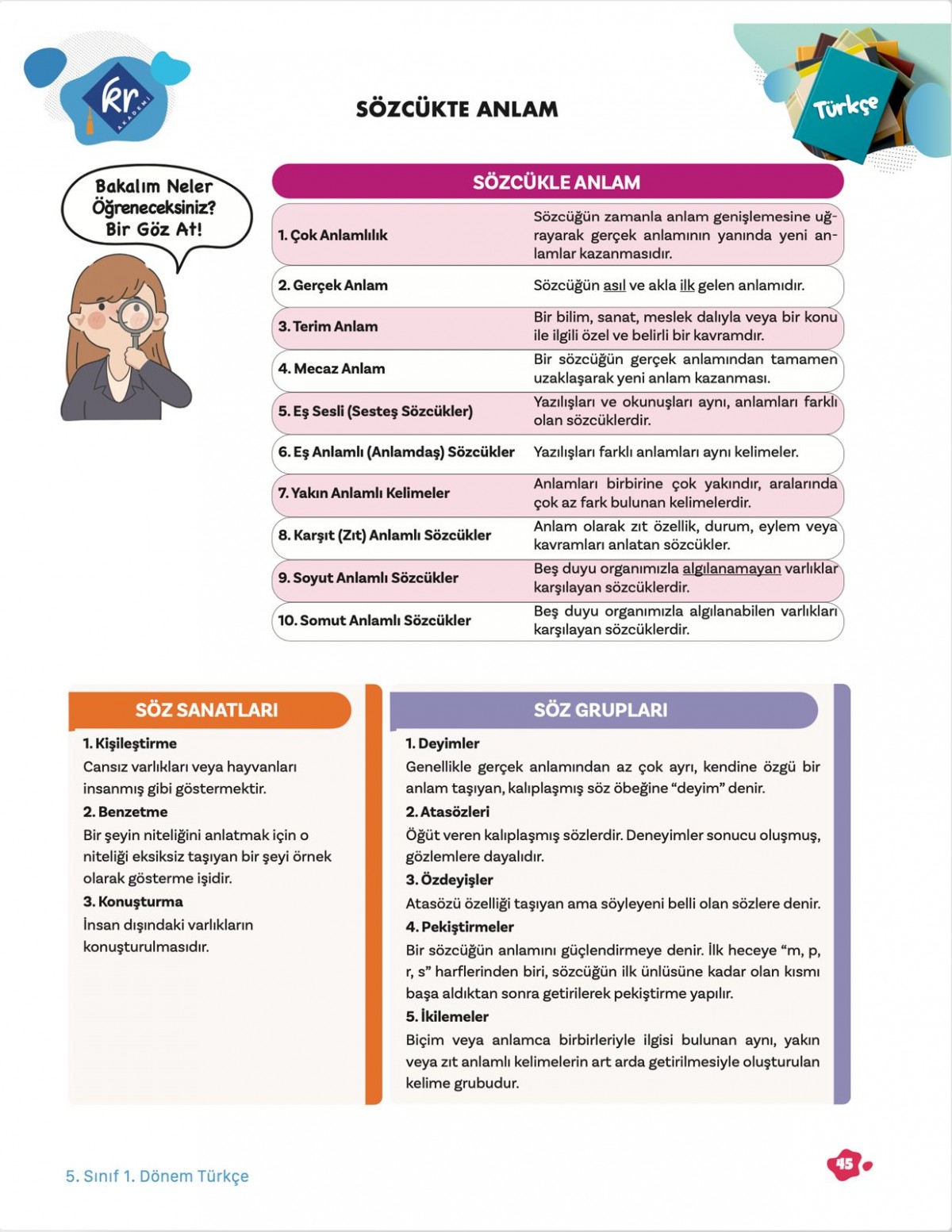 5. Sınıf Tüm Dersler 1. Dönem Yazılı Hazırlık Kitabı KR Akademi Yayınları