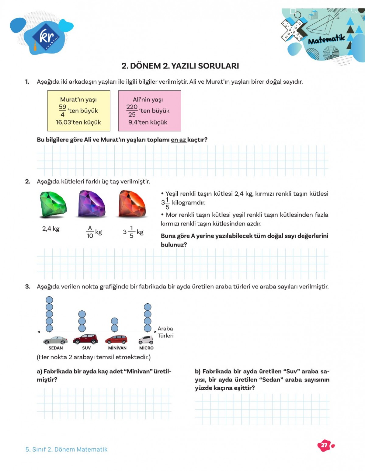 5. Sınıf Tüm Dersler 2. Dönem Yazılı Hazırlık Kitabı KR Akademi Yayınları