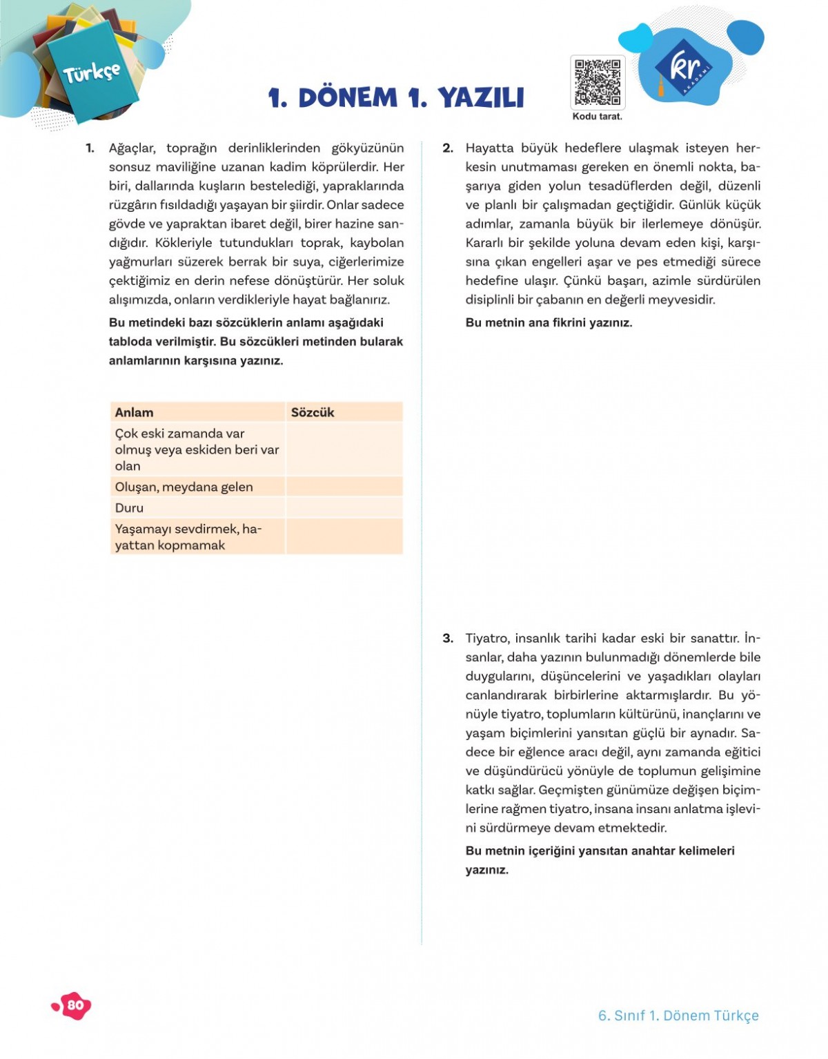 6. Sınıf Tüm Dersler 1. Dönem Yazılı Hazırlık Kitabı KR Akademi Yayınları 6. Sınıf Tüm Dersler 1. Dönem Yazılı Hazırlık Kitabı KR Akademi Yayınları
