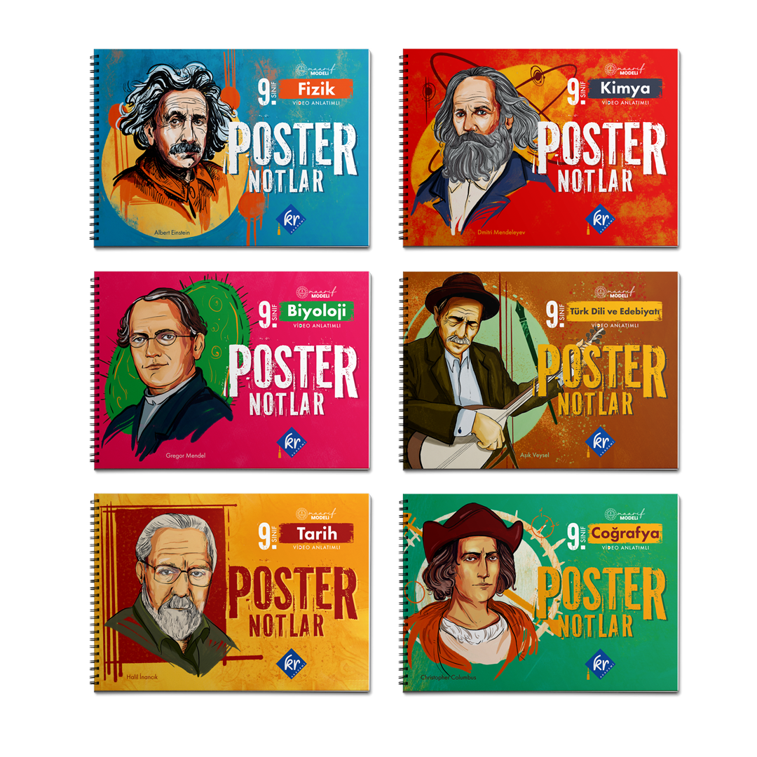 9. Sınıf Maarif Modeli Fizik Kimya Biyoloji Tarih Coğrafya Türk Dili ve Edebiyatı Poster Notlar Seti KR Akademi Yayınları