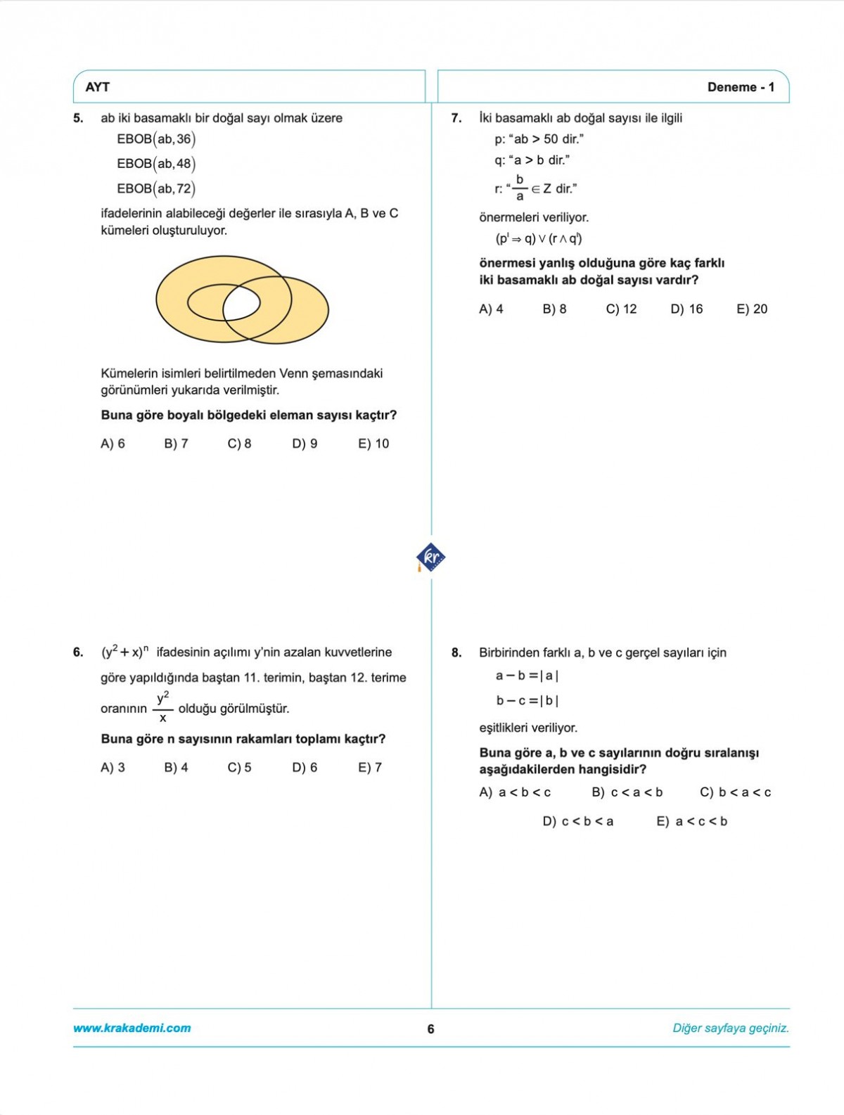 Anıl Hoca İle Matematik AYT İlk 10 Soru Denemeleri KR Akademi Yayınları Anıl Hoca İle Matematik AYT İlk 10 Soru Denemeleri KR Akademi Yayınları
