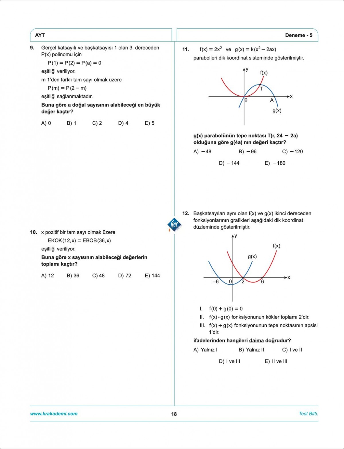 Anıl Hoca İle Matematik AYT İlk 10 Soru Denemeleri KR Akademi Yayınları