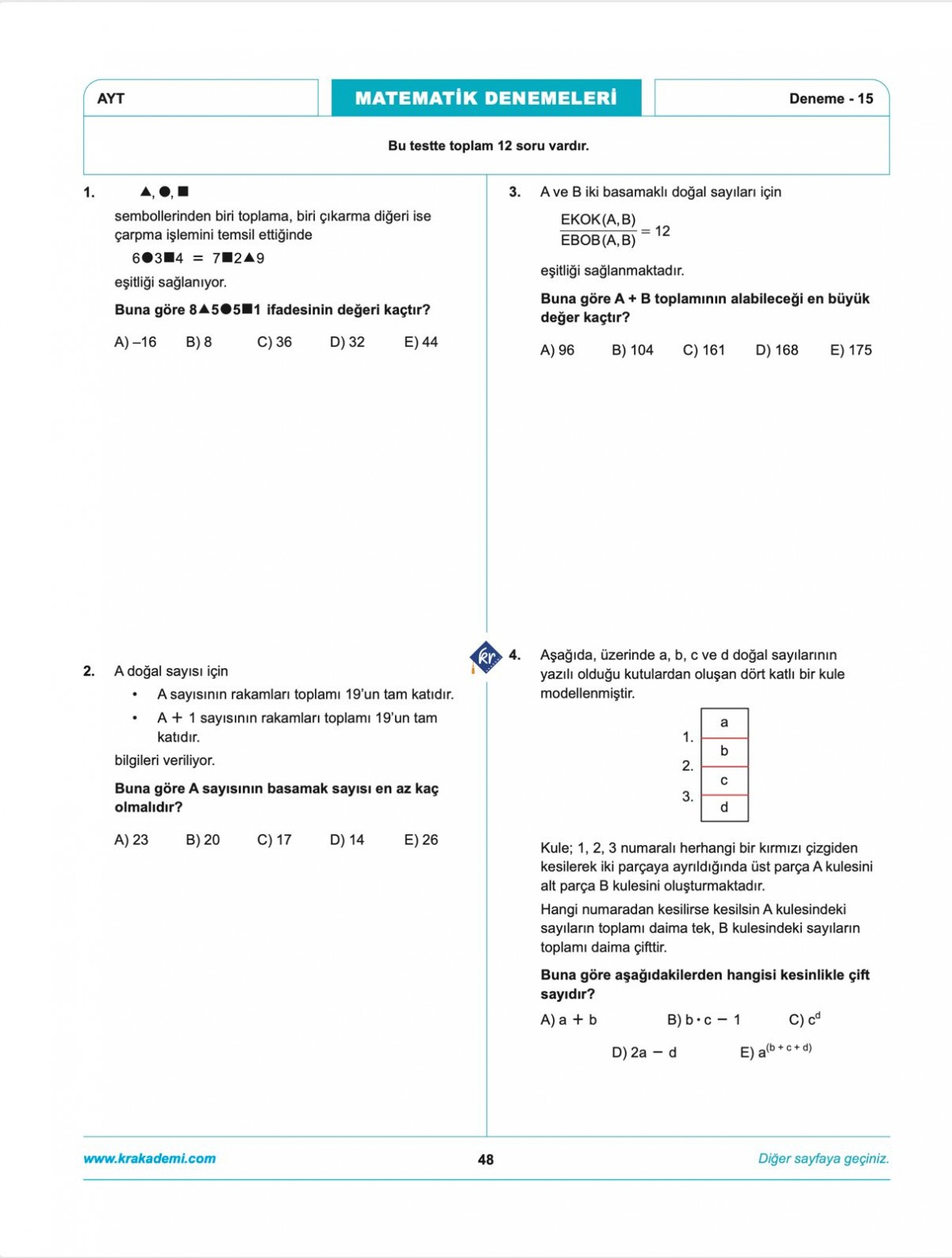 Anıl Hoca İle Matematik AYT İlk 10 Soru Denemeleri KR Akademi Yayınları Anıl Hoca İle Matematik AYT İlk 10 Soru Denemeleri KR Akademi Yayınları