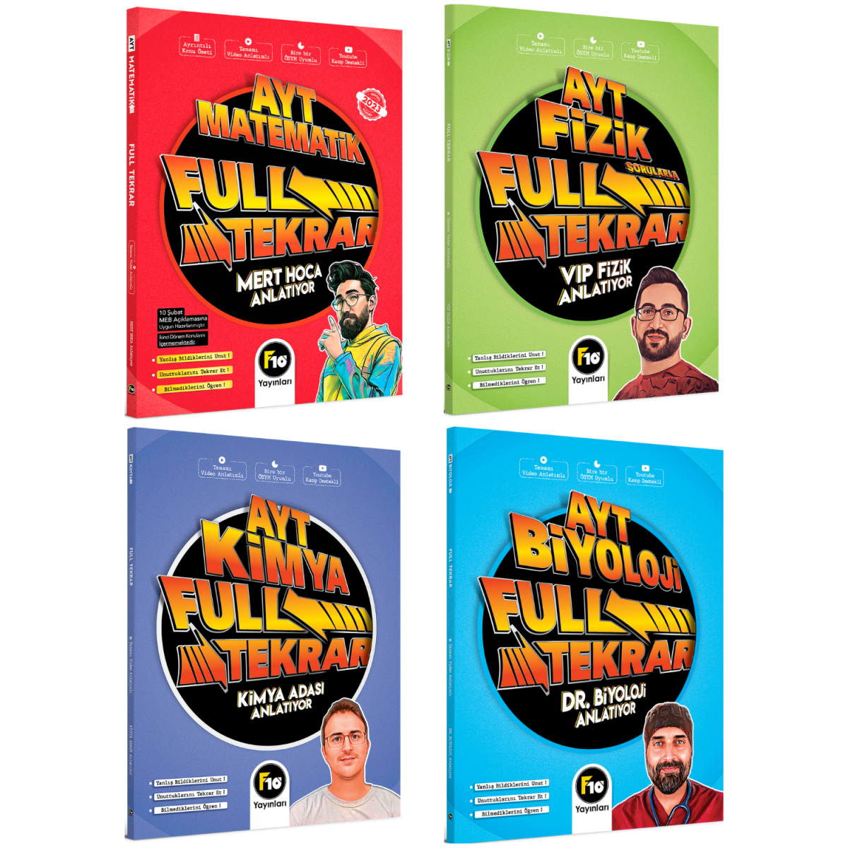 AYT Fizik-Kimya-Biyoloji-Matematik Sayısal Bölüm Full Tekrar Video Ders Kitabı Seti F10 Yayınları