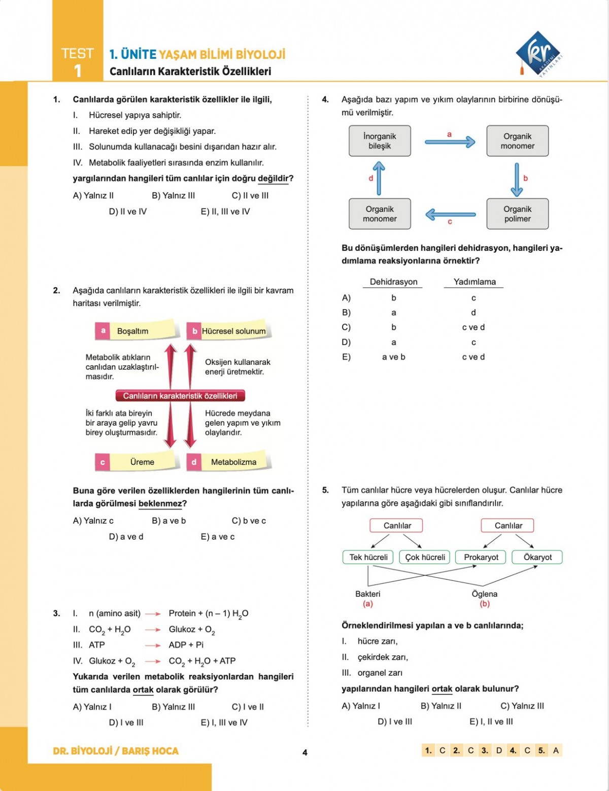 Barış Hoca TYT Dr. Biyoloji Soru Bankası Barış Hoca TYT Dr. Biyoloji Soru Bankası