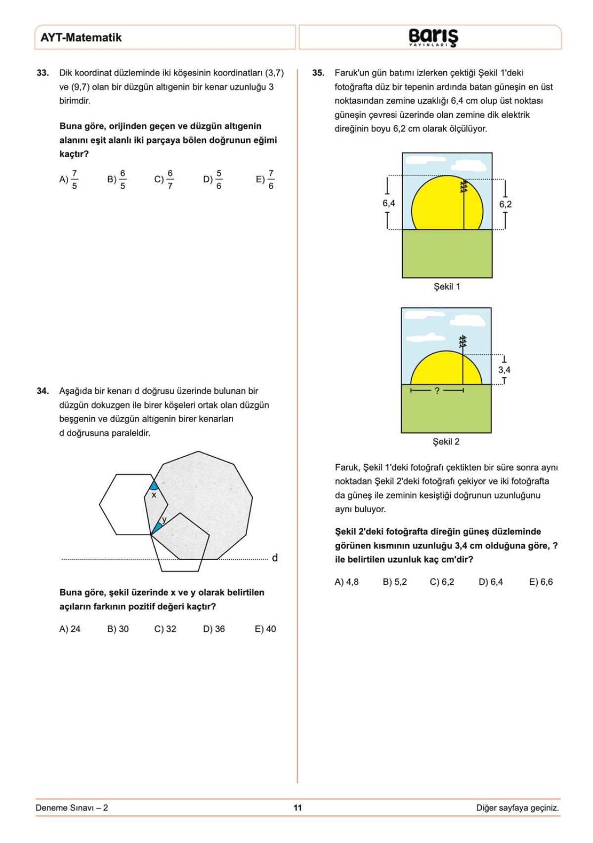 Barış Yayınları AYT Matematik Denemesi 8 Adet