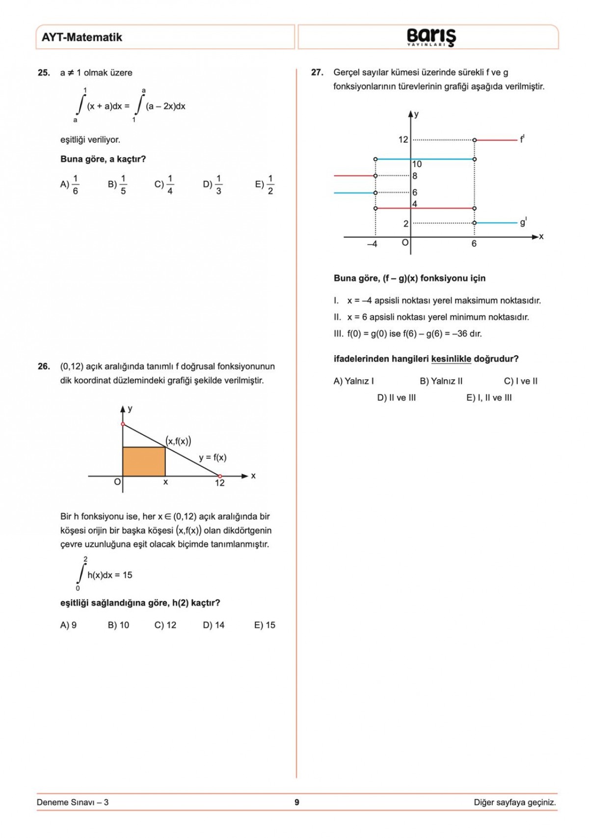 Barış Yayınları AYT Matematik Denemesi 8 Adet Barış Yayınları AYT Matematik Denemesi 8 Adet