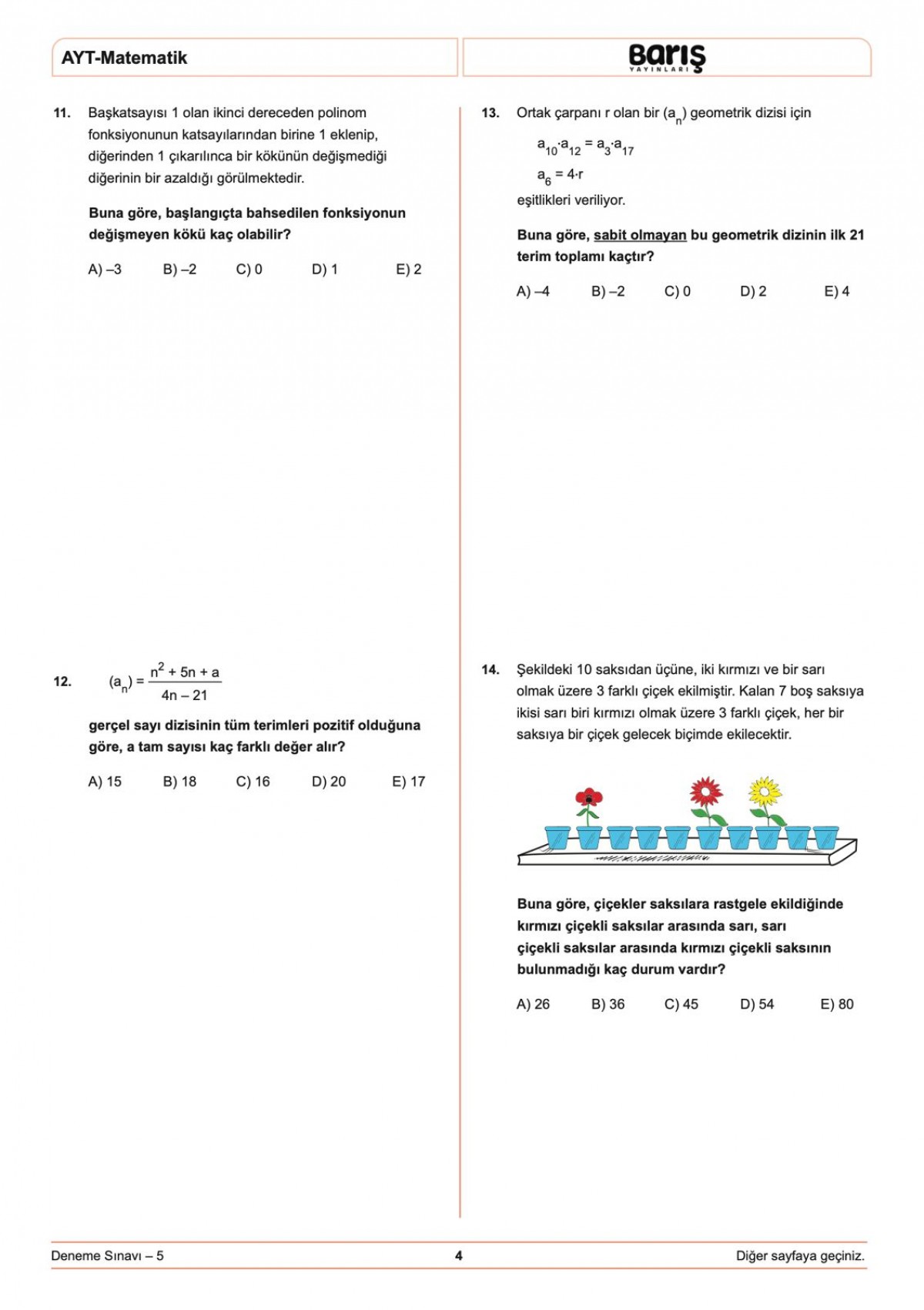 Barış Yayınları AYT Matematik Denemesi 8 Adet Barış Yayınları AYT Matematik Denemesi 8 Adet