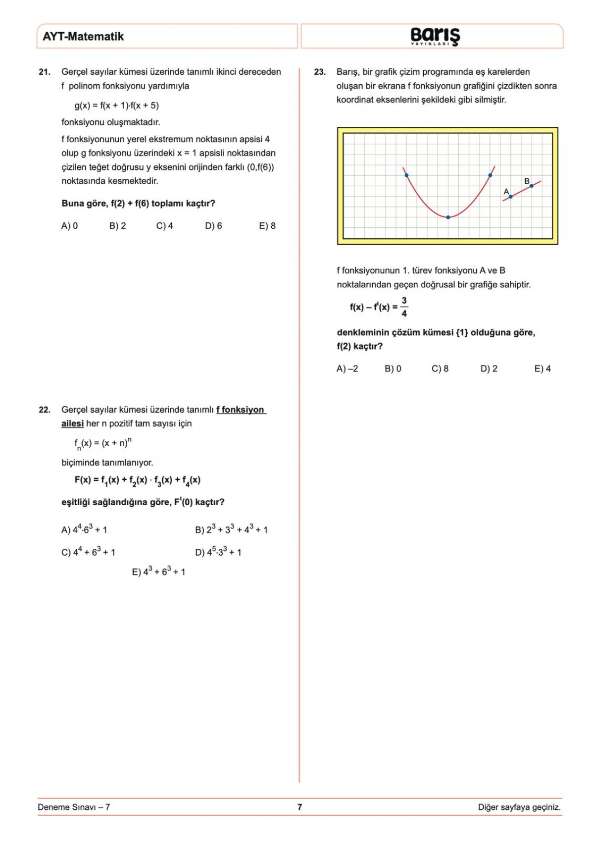 Barış Yayınları AYT Matematik Denemesi 8 Adet Barış Yayınları AYT Matematik Denemesi 8 Adet