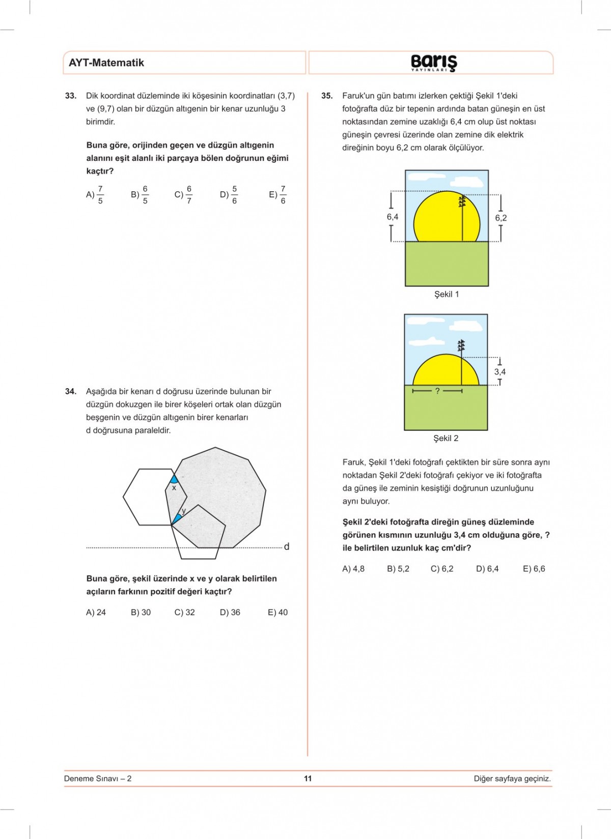 Barış Yayınları AYT Matematik Denemesi 8 Adet