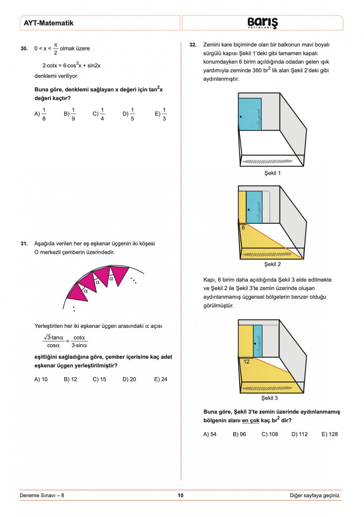 Barış Yayınları AYT Matematik Denemesi 8 Adet Barış Yayınları AYT Matematik Denemesi 8 Adet