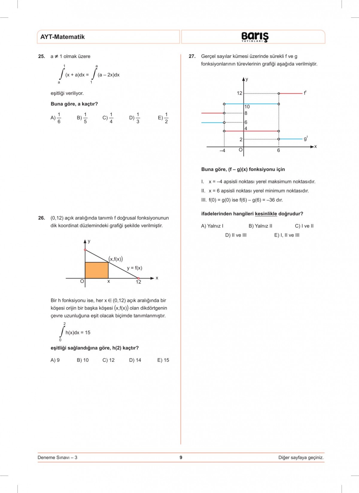 Barış Yayınları AYT Matematik Denemesi 8 Adet
