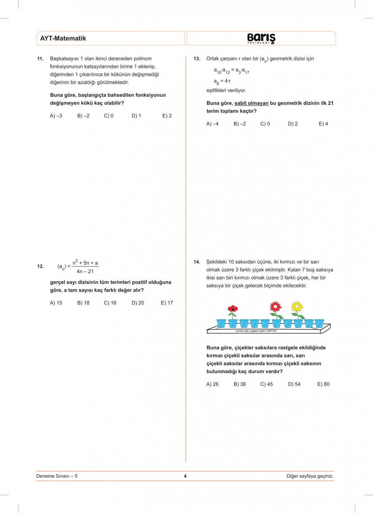 Barış Yayınları AYT Matematik Denemesi 8 Adet