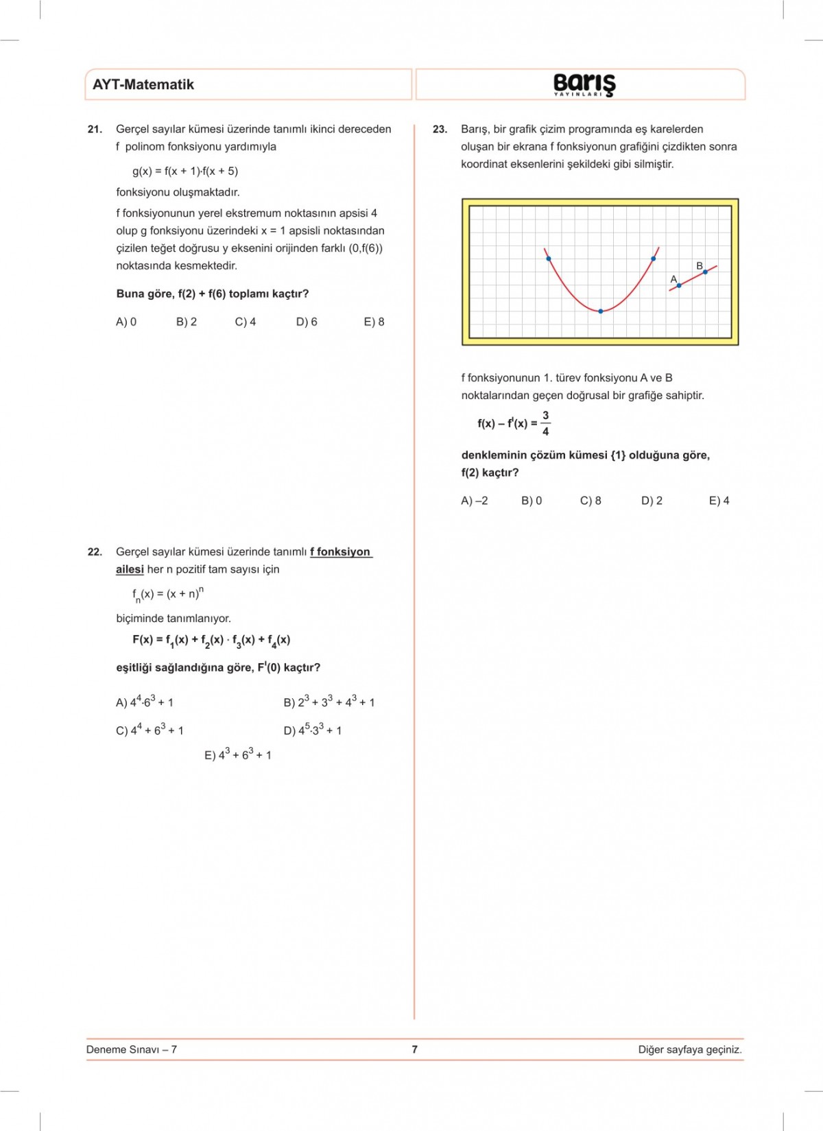 Barış Yayınları AYT Matematik Denemesi 8 Adet