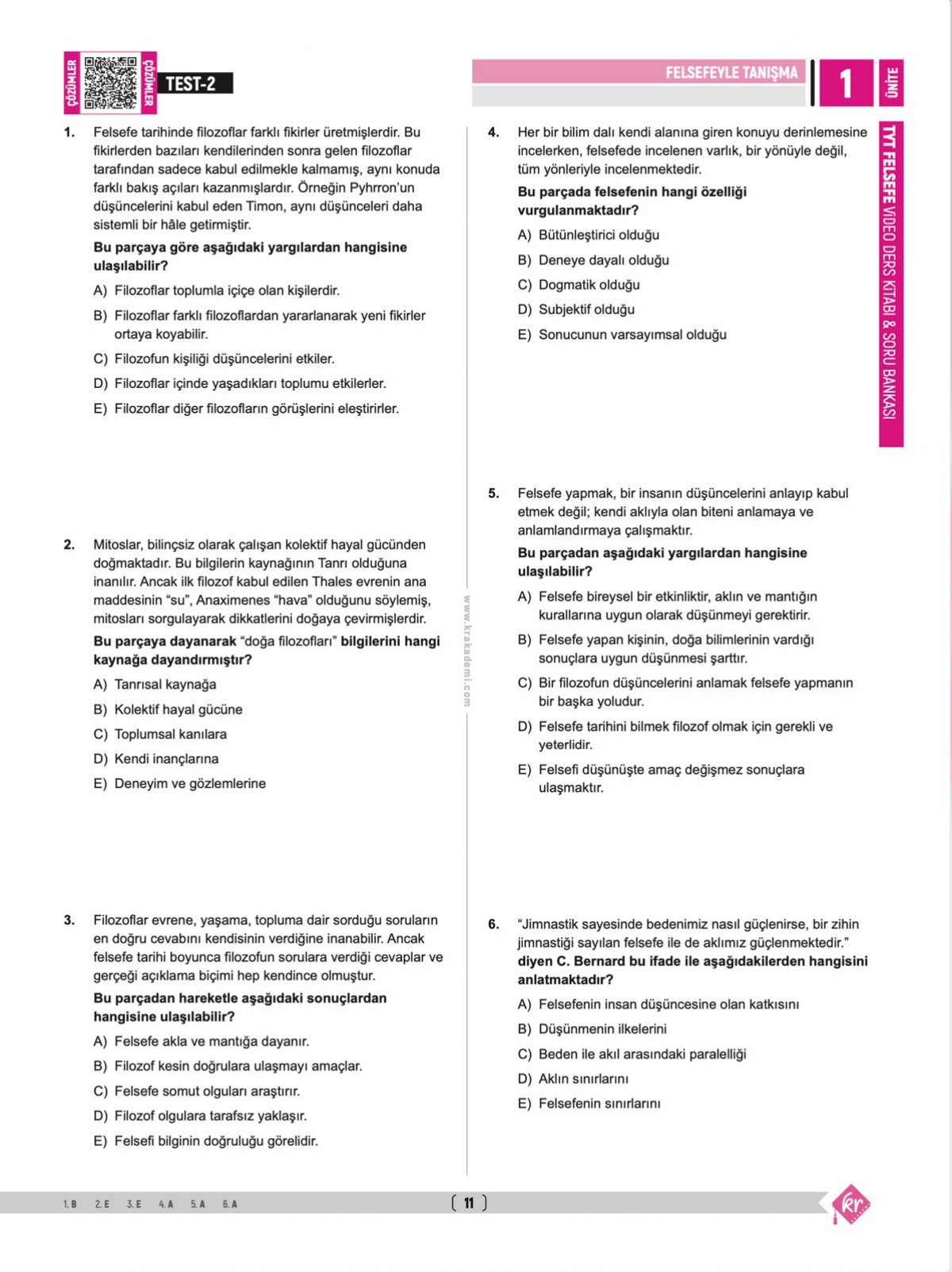 Can Köni-Bülent Tanık TYT Felsefe Video Ders Kitabı Soru Bankası KR Akademi Yayınları Can Köni-Bülent Tanık TYT Felsefe Video Ders Kitabı Soru Bankası KR Akademi Yayınları