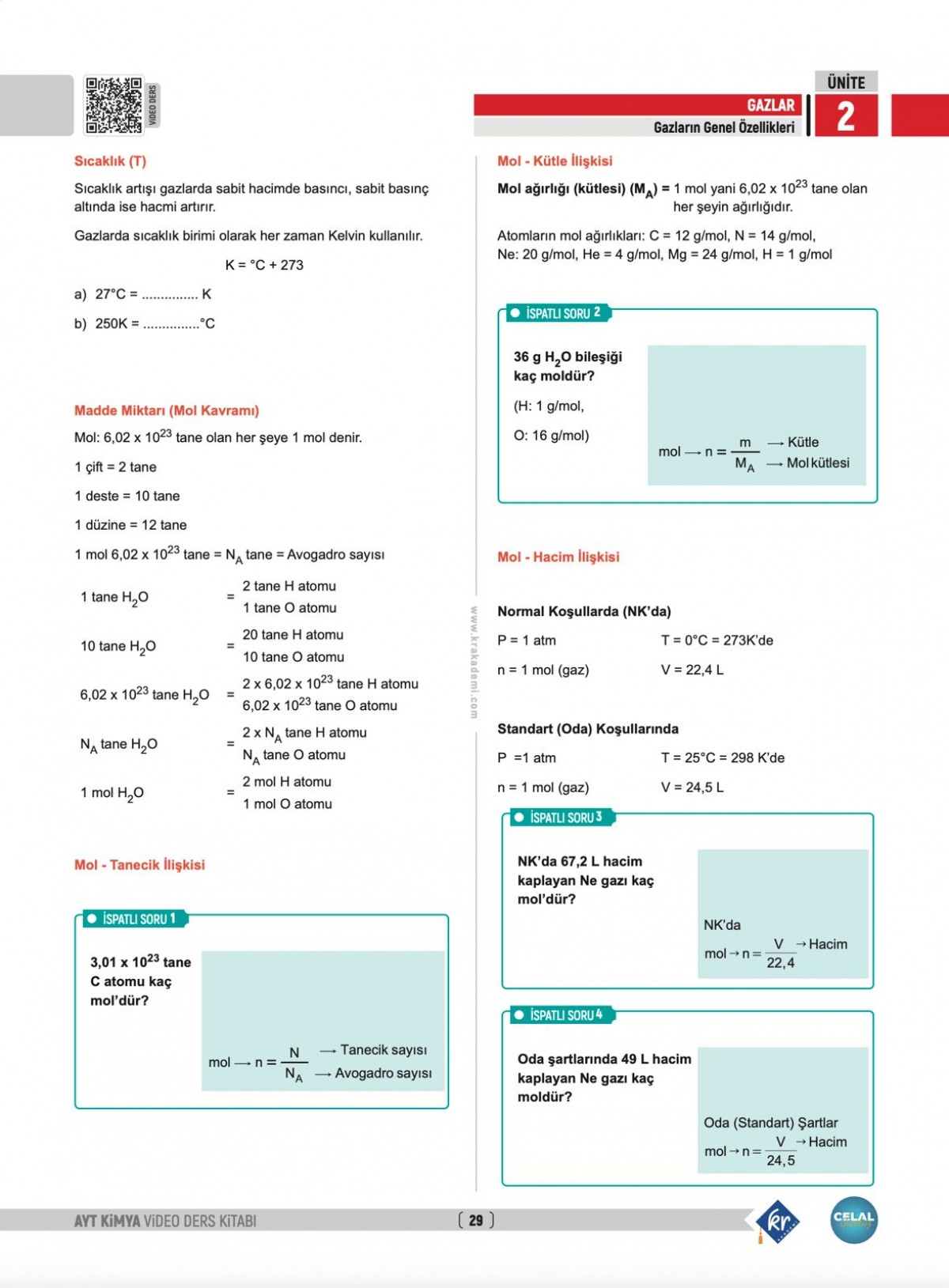 Celal Hoca AYT Kimya Video Ders Kitabı KR Akademi Yayınları