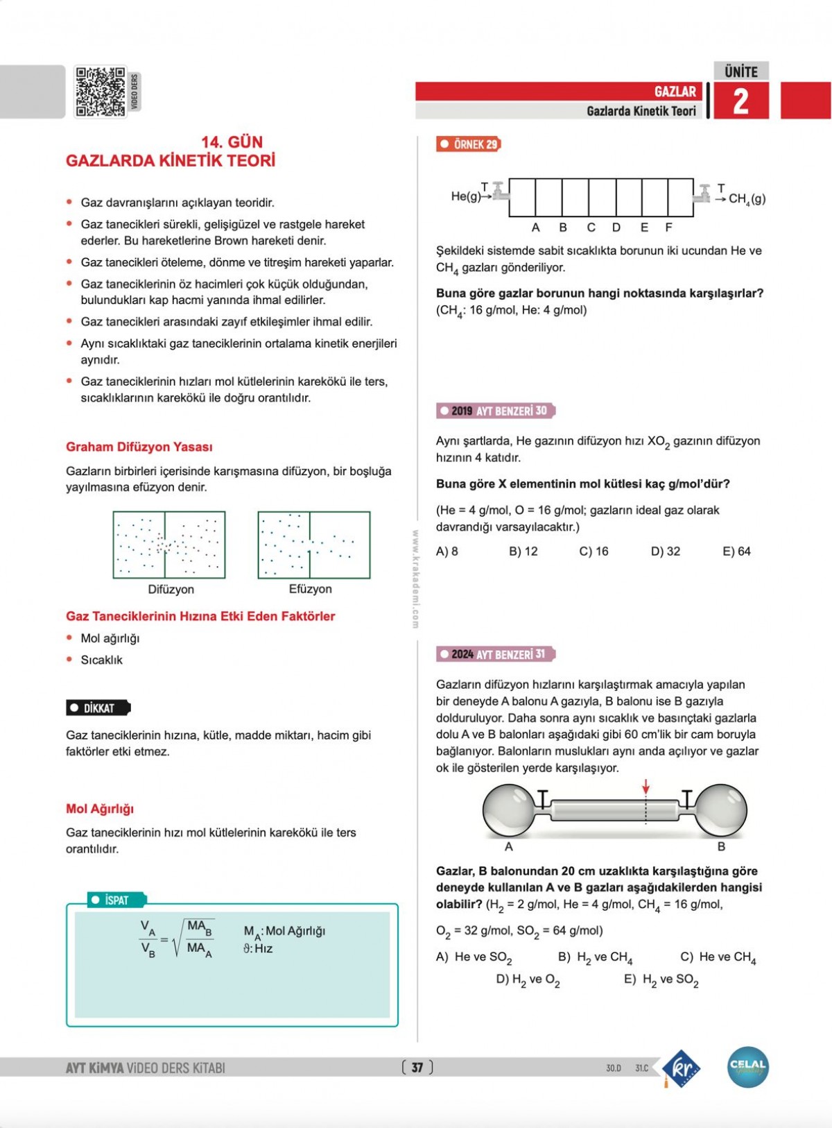 Celal Hoca AYT Kimya Video Ders Kitabı KR Akademi Yayınları