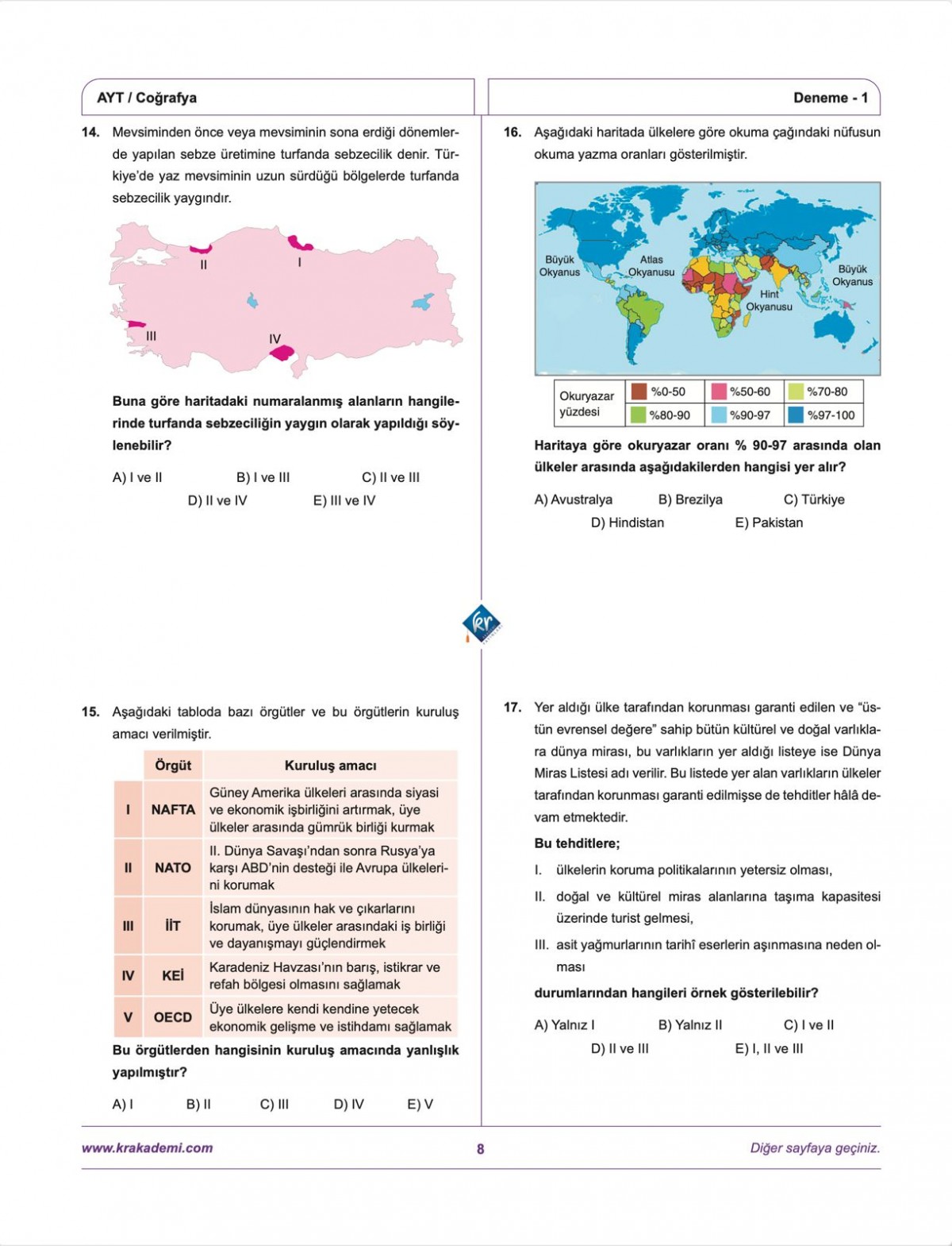 Coğrafyanın Kodları AYT Coğrafya Çözümlü 20 Deneme KR Akademi Yayınları Coğrafyanın Kodları AYT Coğrafya Çözümlü 20 Deneme KR Akademi Yayınları