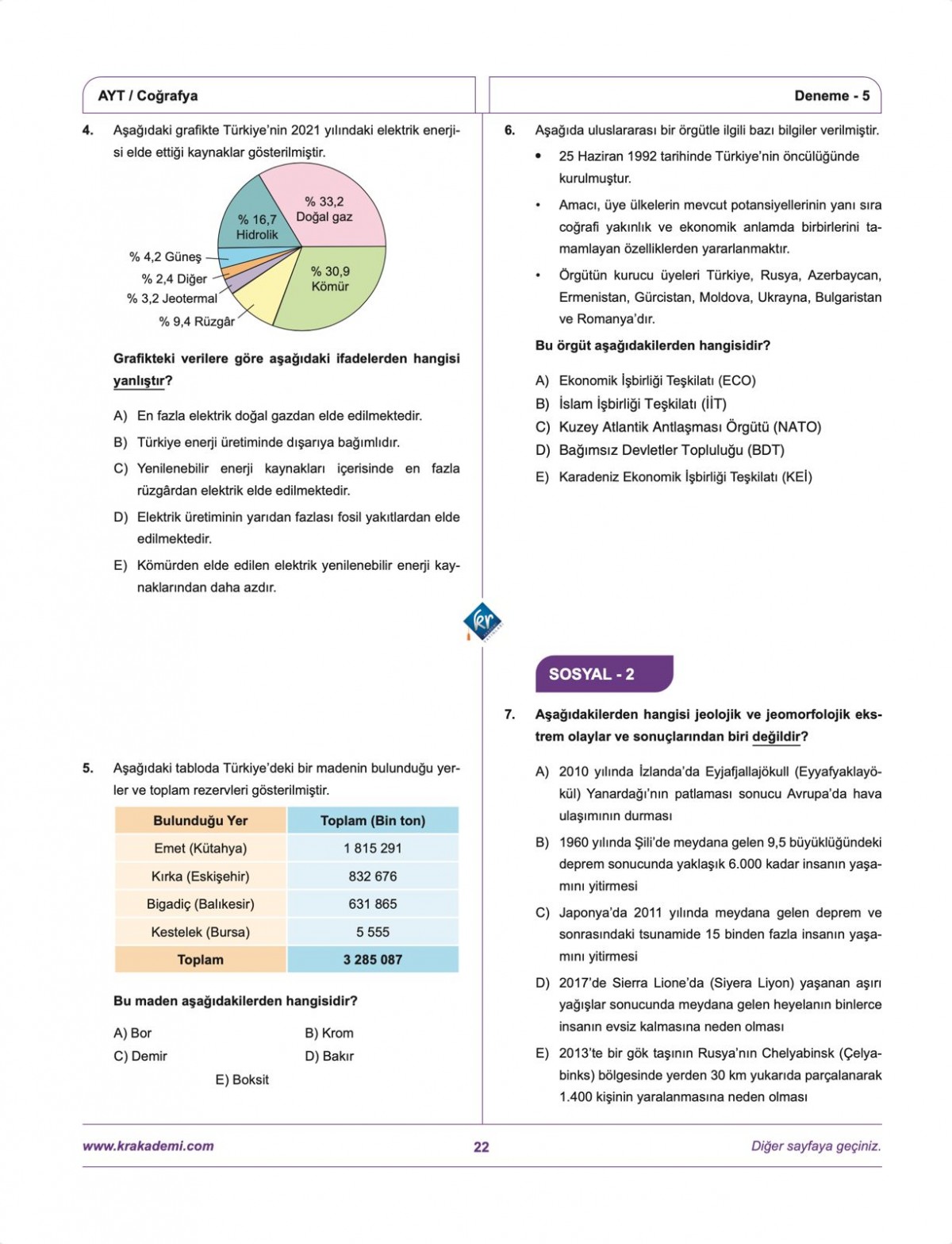 Coğrafyanın Kodları AYT Coğrafya Çözümlü 20 Deneme KR Akademi Yayınları
