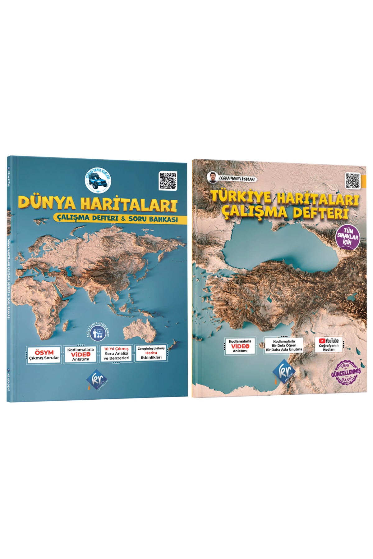 Coğrafyanın Kodları Dünya Haritaları Çalışma Defteri Soru Bankası ve Türkiye Çalışma Defteri Seti (Tüm Sınavlar İçin) KR Akademi