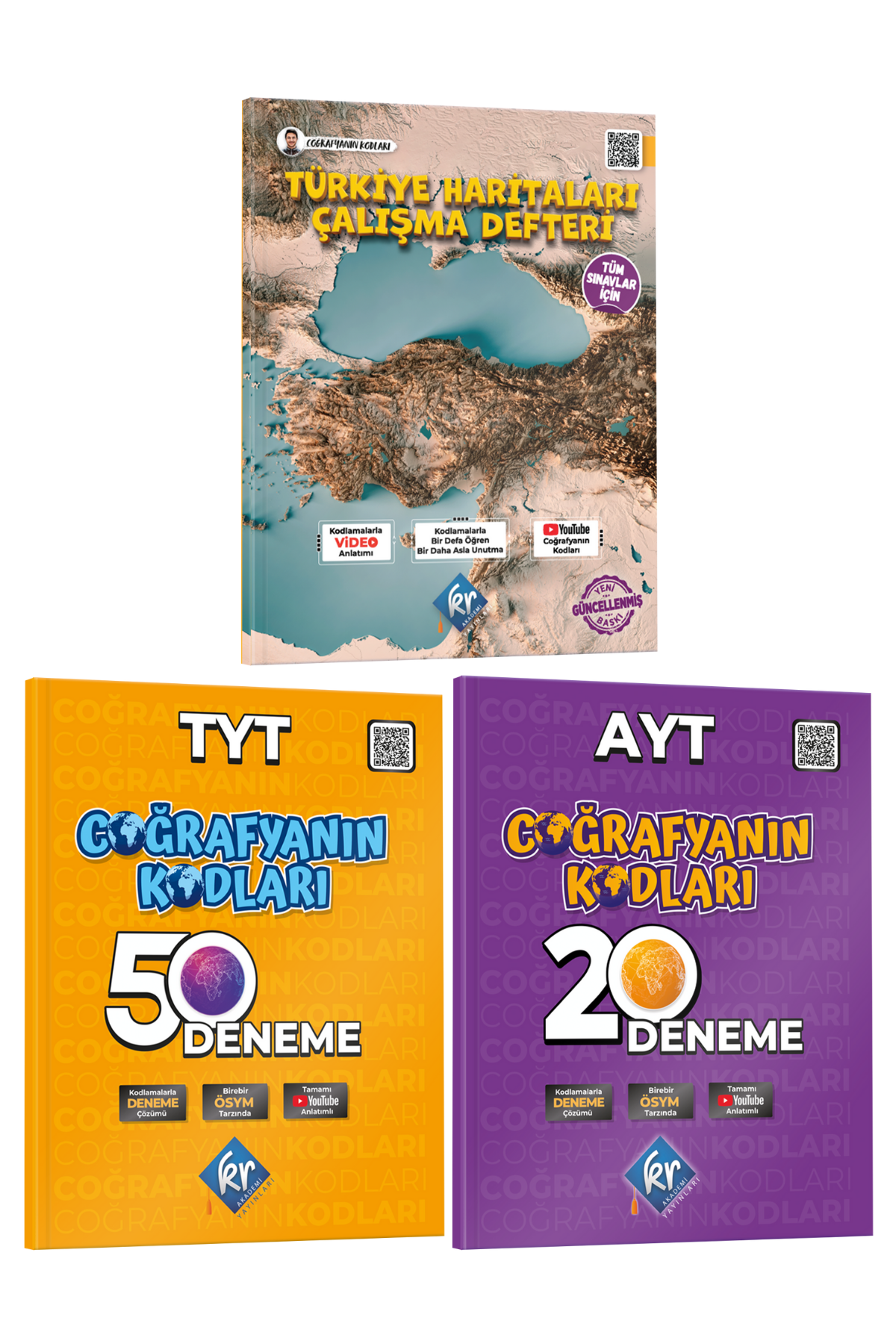 Coğrafyanın Kodları TYT-AYT Coğrafya 50+20 Deneme & Türkiye Haritaları Çalışma Defteri Seti KR Akademi