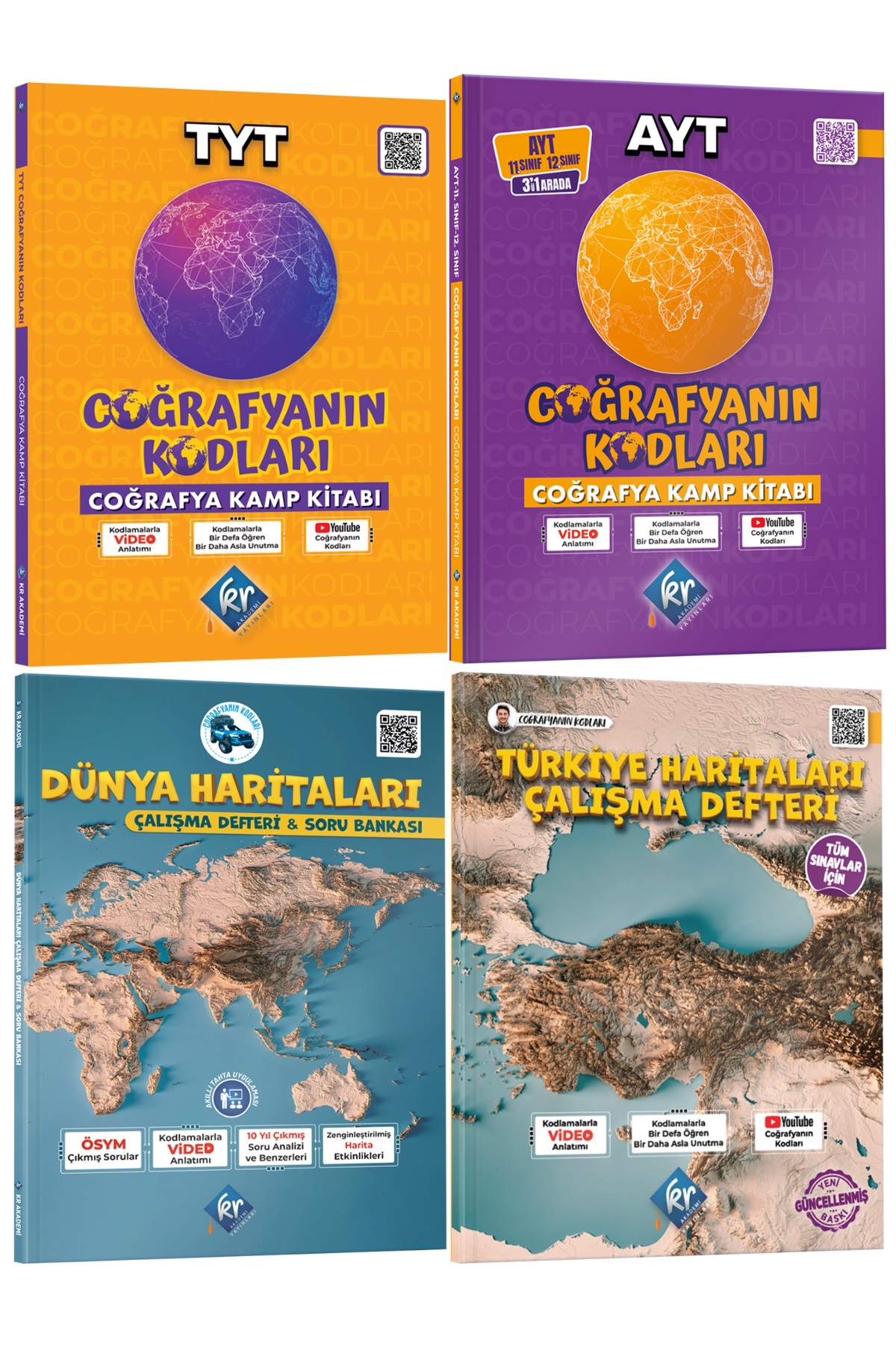 Coğrafyanın Kodları TYT-AYT Coğrafya Video Kamp Kitabı & Türkiye-Dünya Haritaları Çalışma Defteri Seti KR Akademi