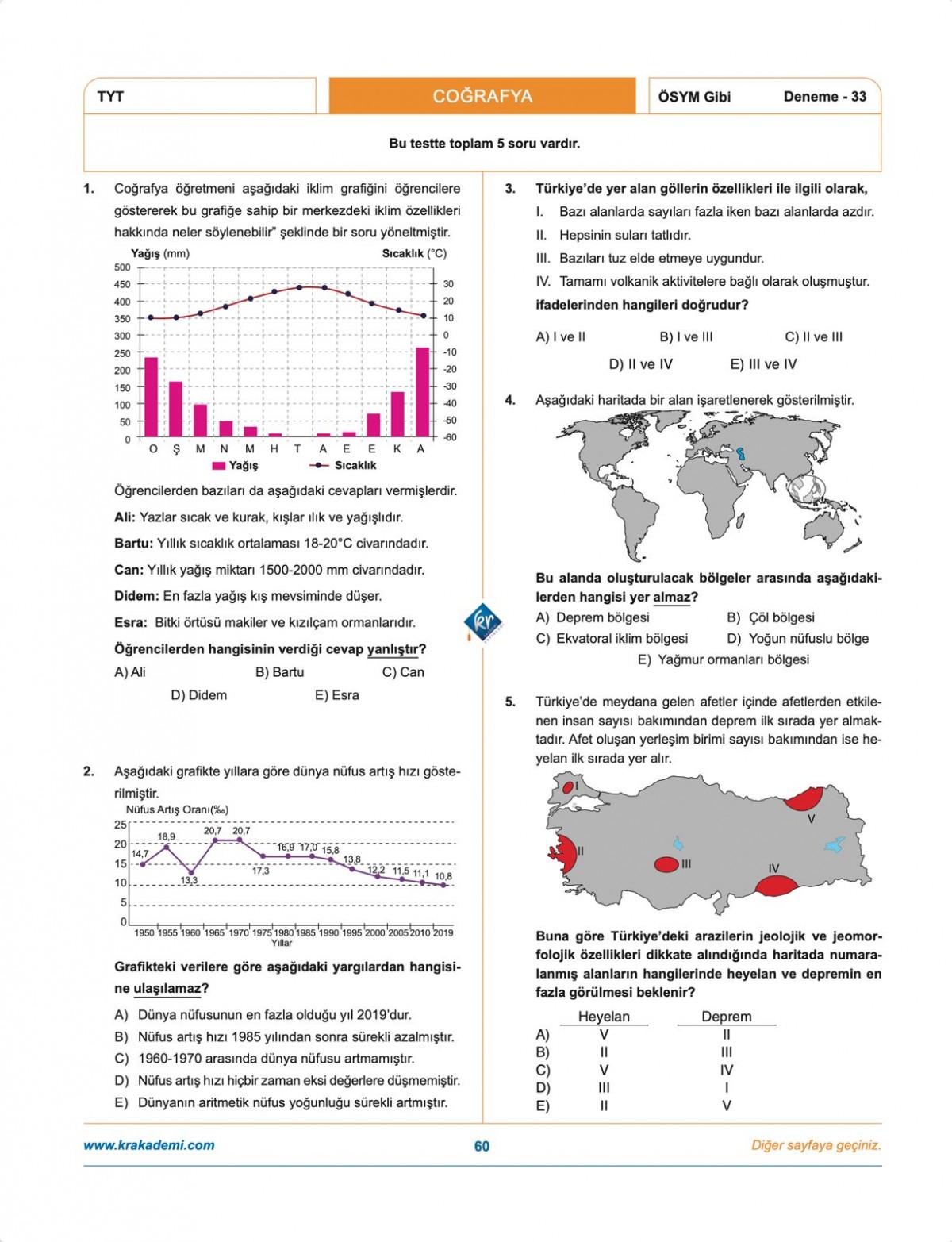 Coğrafyanın Kodları TYT Coğrafya Çözümlü 50 Deneme KR Akademi Yayınları