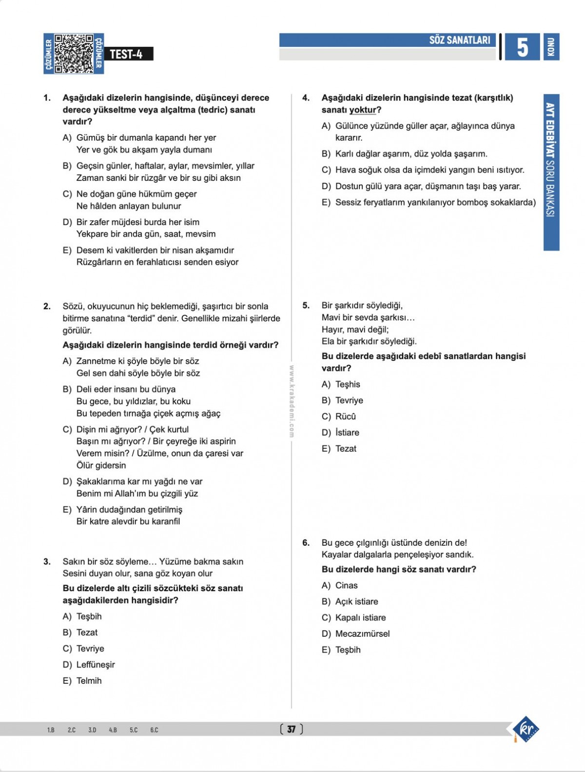 Deniz Hoca AYT Edebiyat Soru Bankası Meşakkat Serisi KR Akademi Yayınları