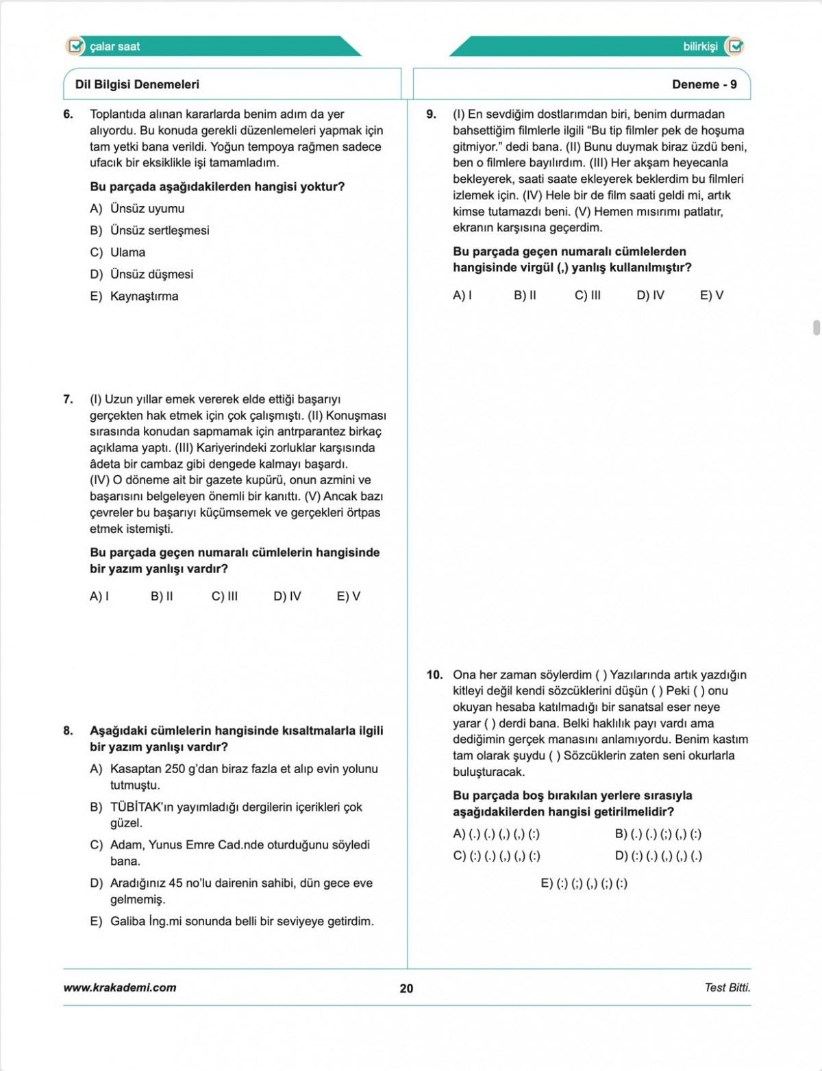 Deniz Hoca Tüm Sınavlar İçin Meşakkat Serisi Dil Bilgisi 30'lu Deneme Sınavı KR Akademi Yayınları
