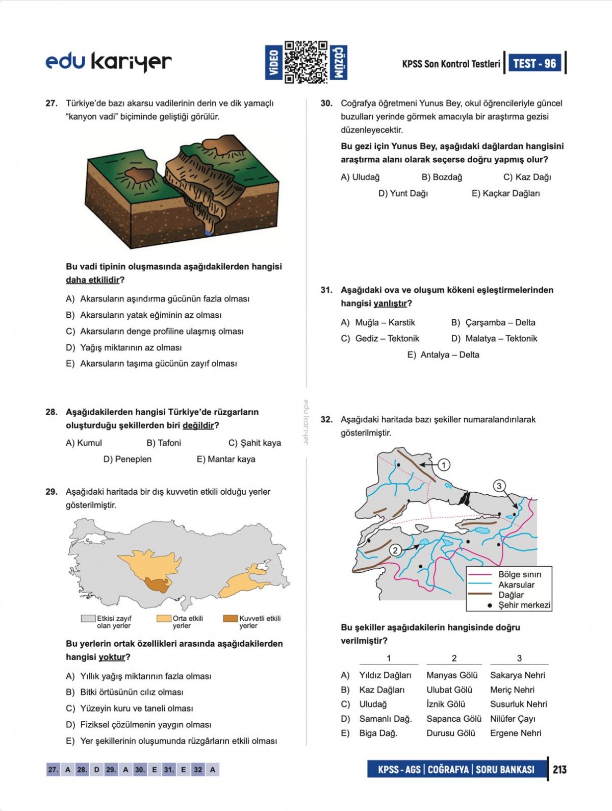 Edu Kariyer Coğrafyanın Kodları 2026 KPSS-AGS Coğrafya Video Çözümlü Soru Bankası