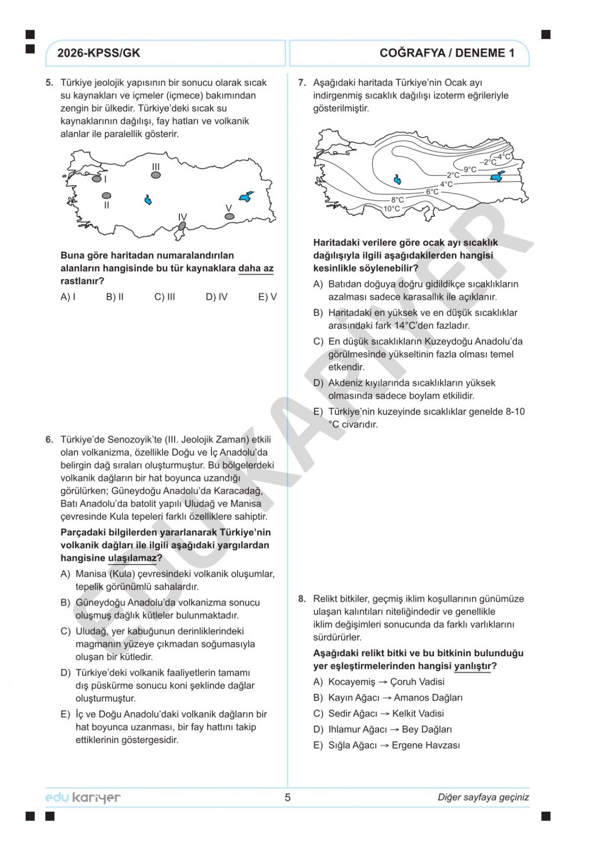 Edu Kariyer Coğrafyanın Kodları 2026 KPSS Coğrafya 20'li Branş Deneme Tamamı Çözümlü