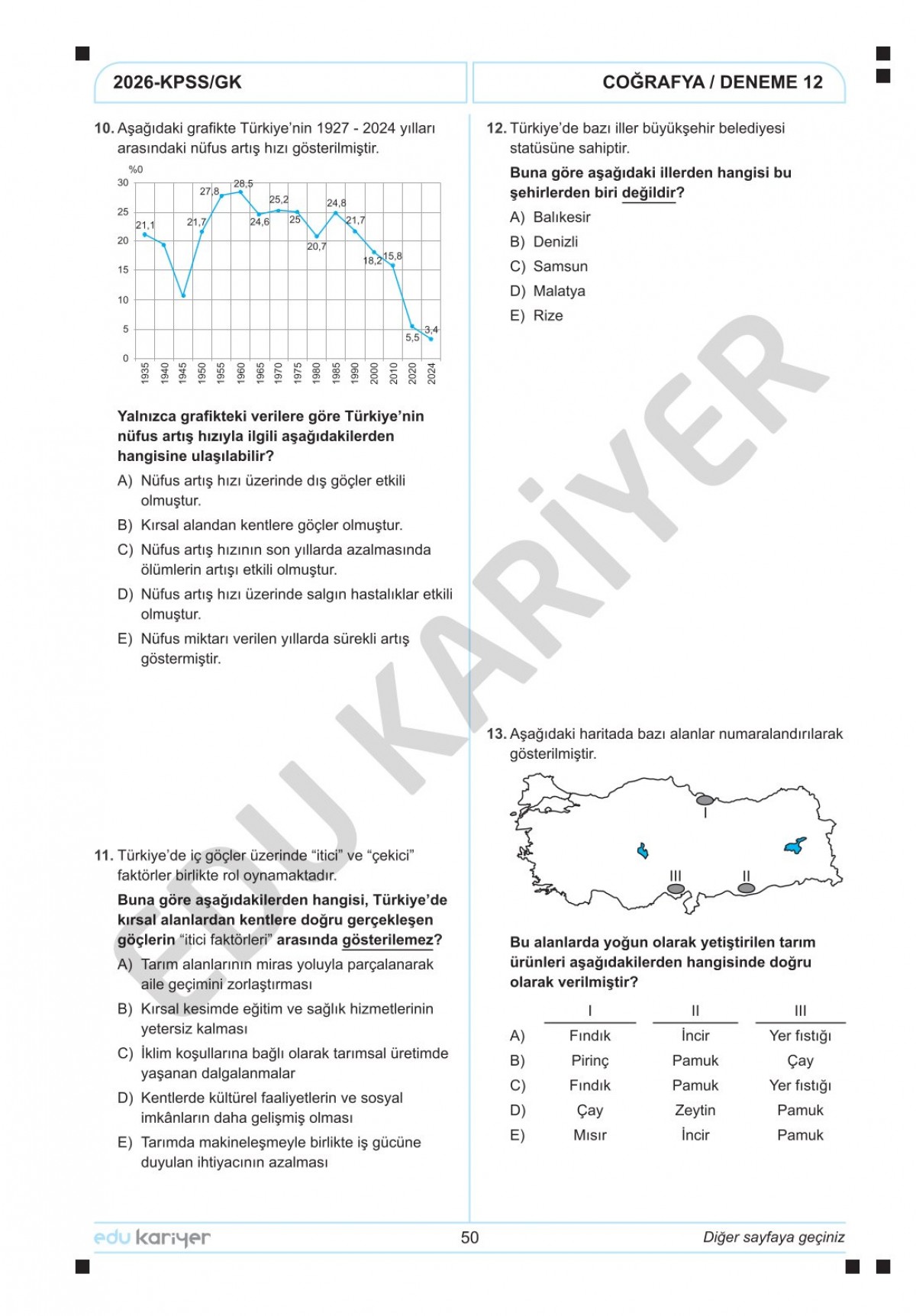 Edu Kariyer Coğrafyanın Kodları 2026 KPSS Coğrafya 20'li Branş Deneme Tamamı Çözümlü
