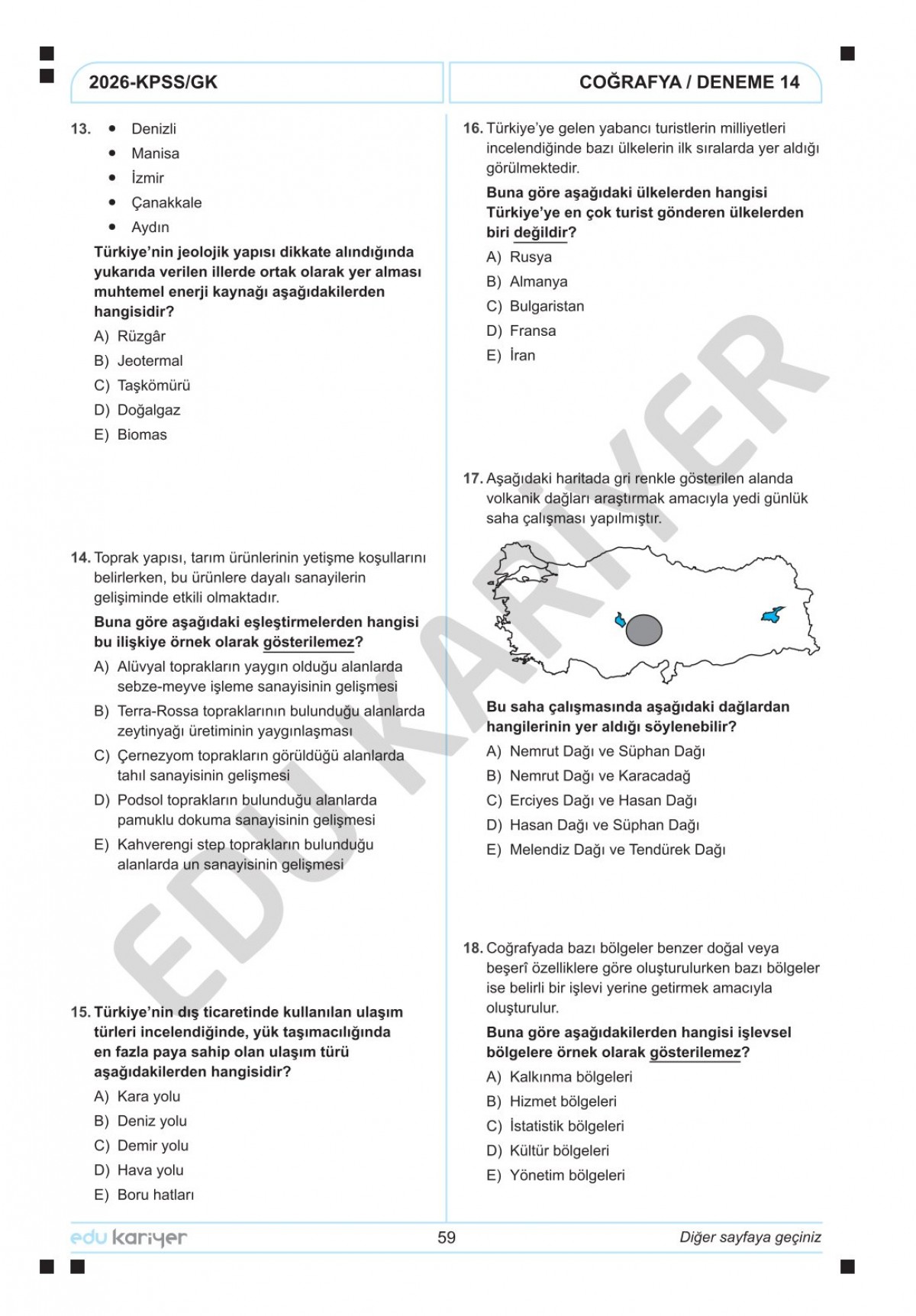 Edu Kariyer Coğrafyanın Kodları 2026 KPSS Coğrafya 20'li Branş Deneme Tamamı Çözümlü