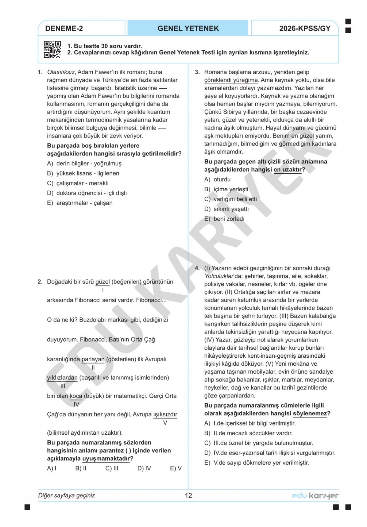 Edu Kariyer Deniz Hoca 2026 KPSS Türkçe 10'lu Branş Deneme Tamamı Çözümlü