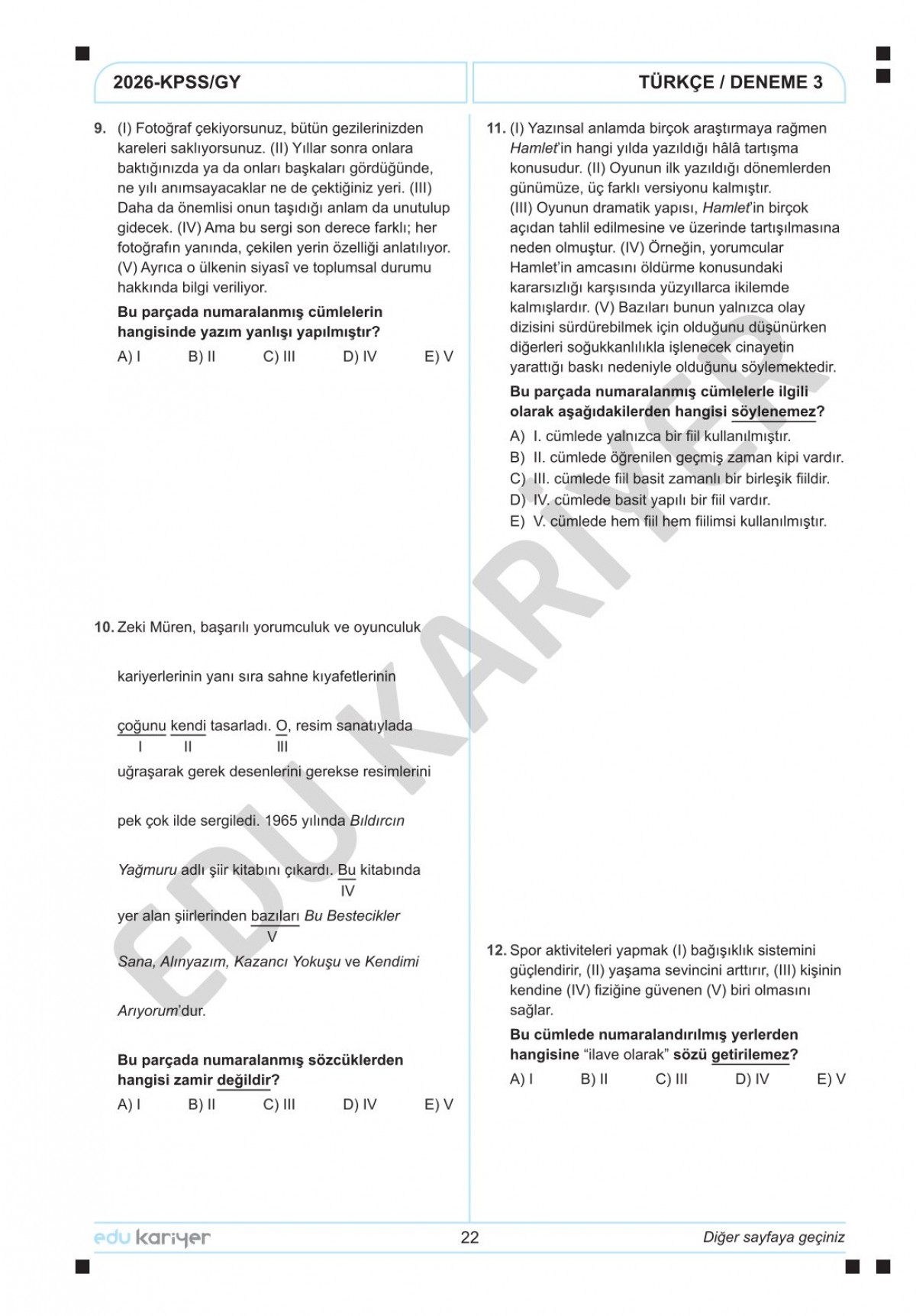 Edu Kariyer Deniz Hoca 2026 KPSS Türkçe 10'lu Branş Deneme Tamamı Çözümlü