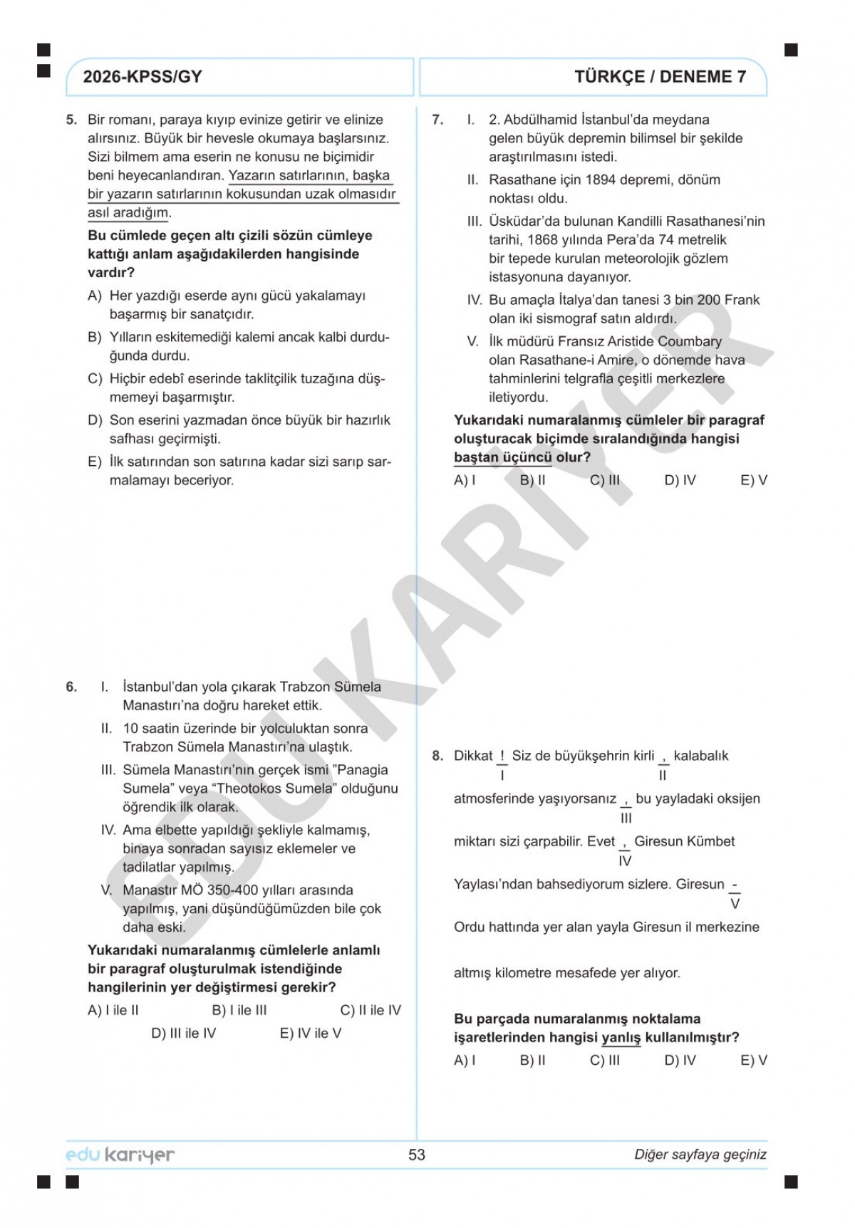 Edu Kariyer Deniz Hoca 2026 KPSS Türkçe 10'lu Branş Deneme Tamamı Çözümlü