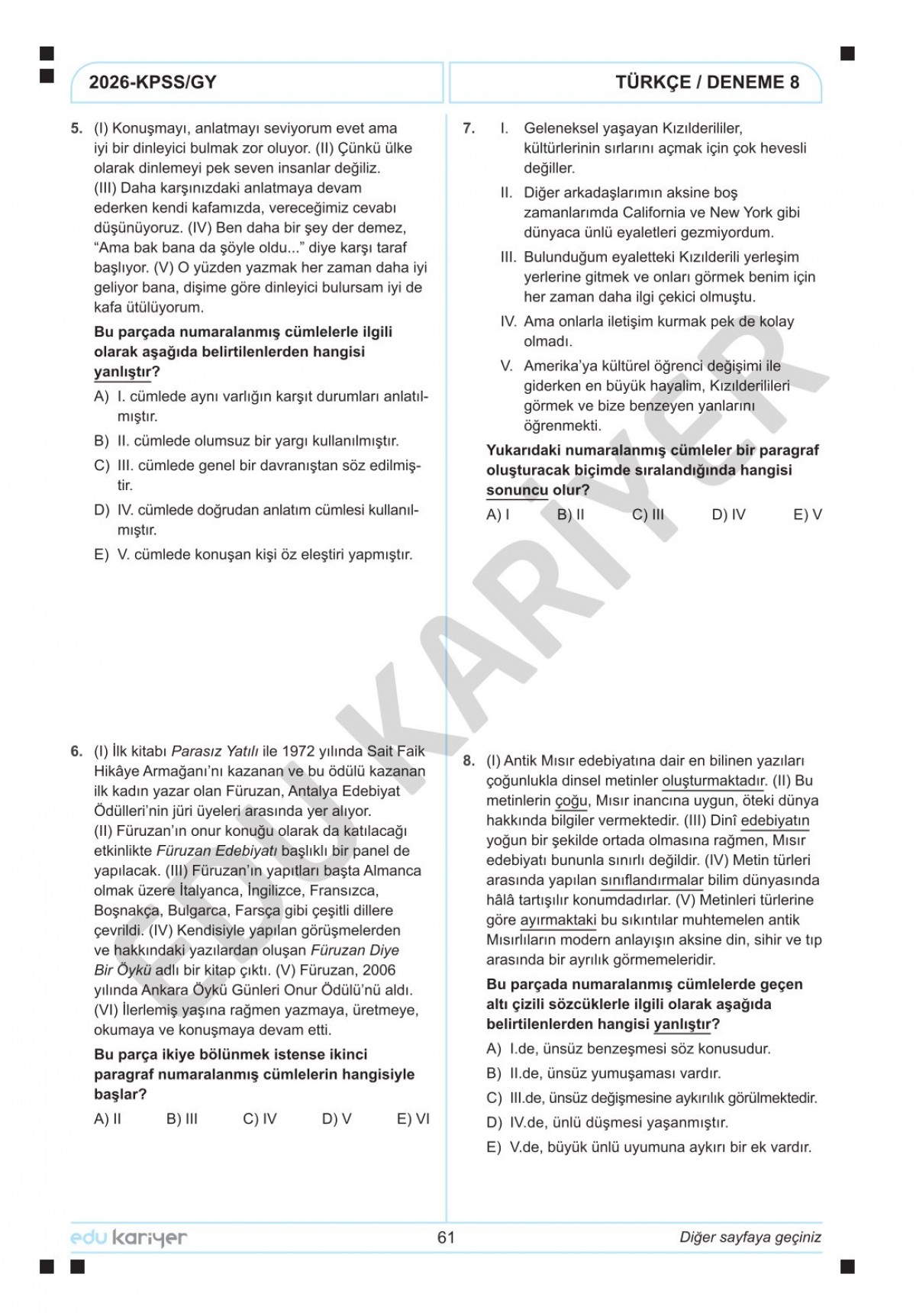 Edu Kariyer Deniz Hoca 2026 KPSS Türkçe 10'lu Branş Deneme Tamamı Çözümlü Edu Kariyer Deniz Hoca 2026 KPSS Türkçe 10'lu Branş Deneme Tamamı Çözümlü