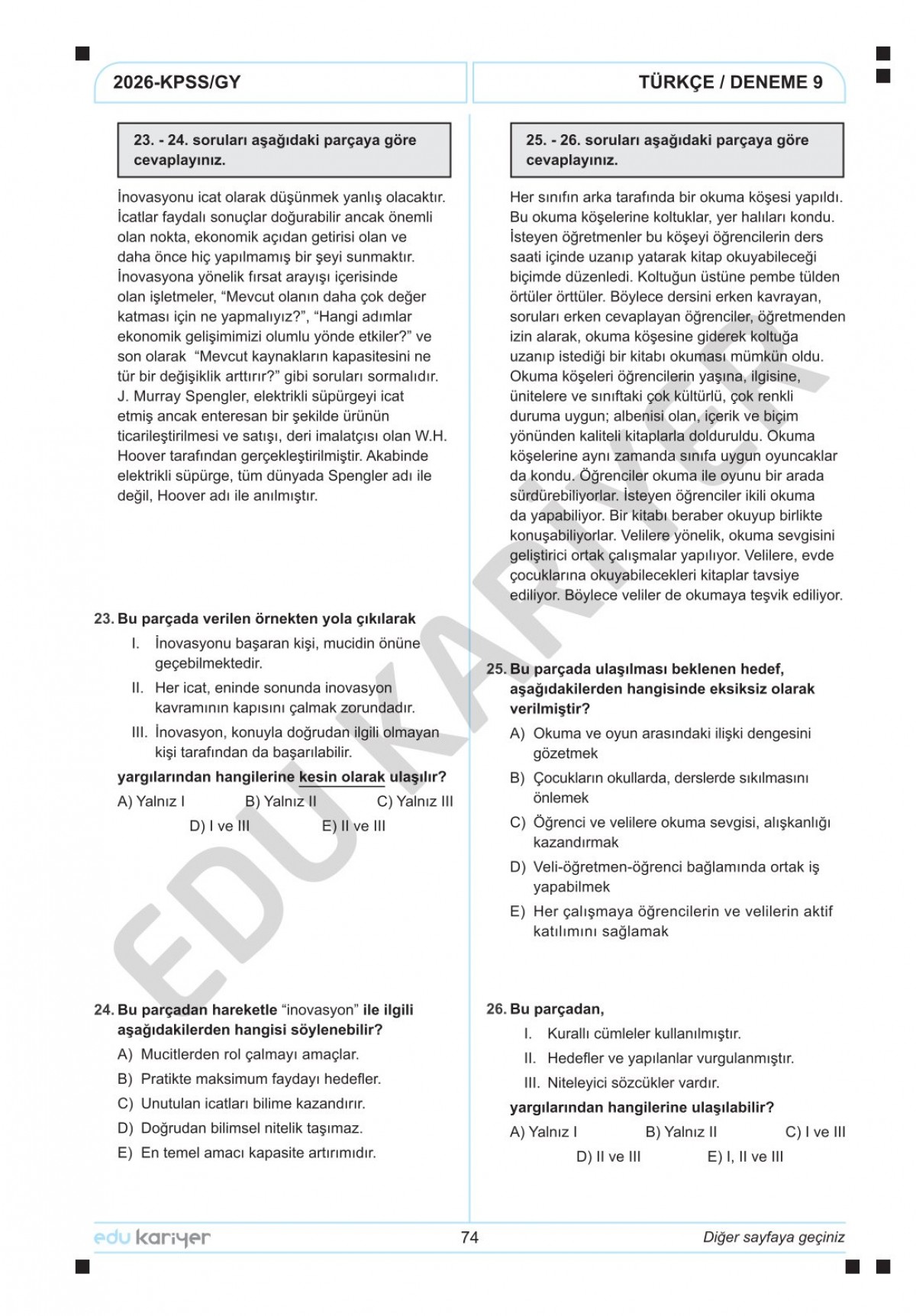 Edu Kariyer Deniz Hoca 2026 KPSS Türkçe 10'lu Branş Deneme Tamamı Çözümlü Edu Kariyer Deniz Hoca 2026 KPSS Türkçe 10'lu Branş Deneme Tamamı Çözümlü