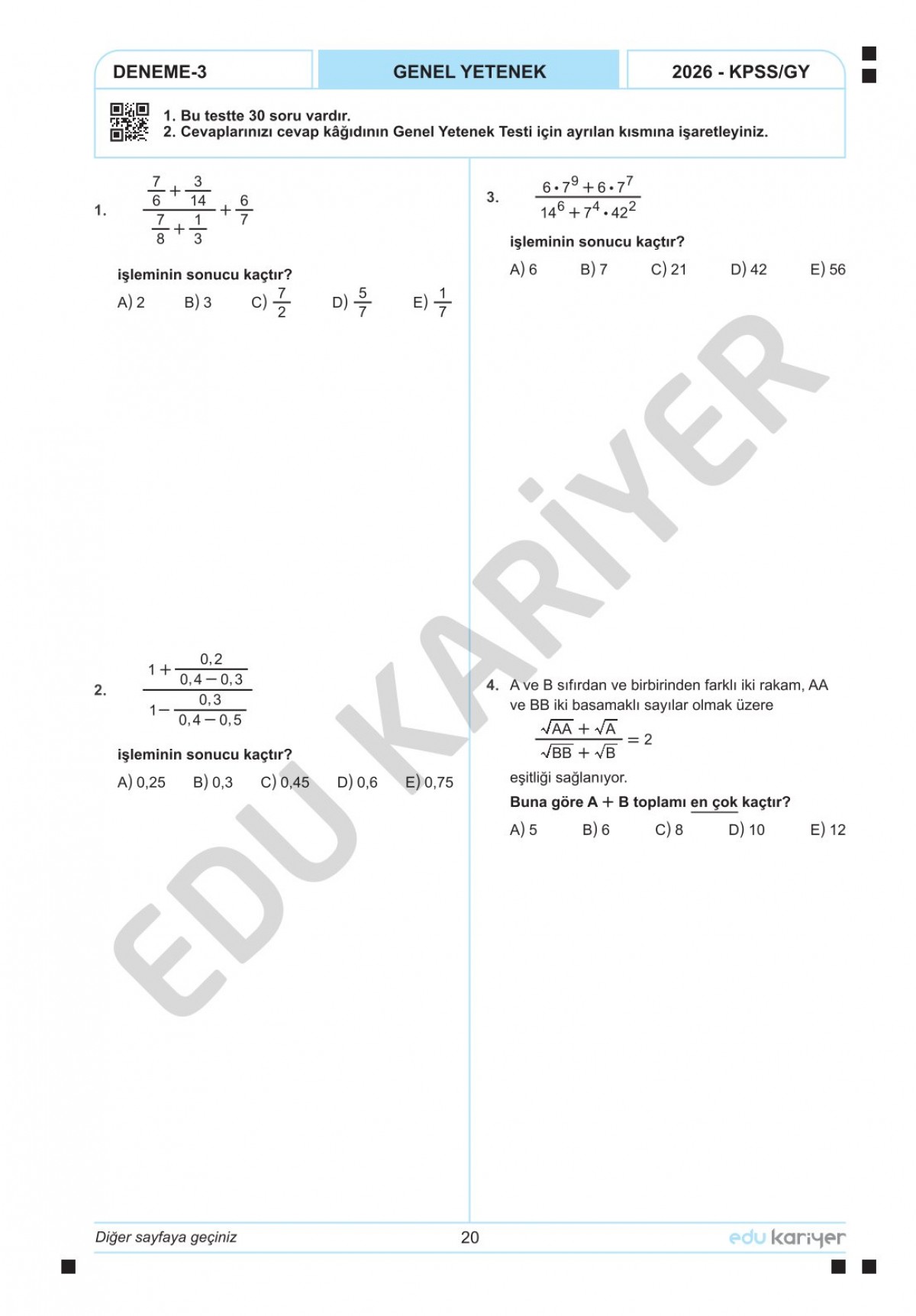 Edu Kariyer Mert Hoca 2026 KPSS Matematik 10'lu Branş Deneme Tamamı Çözümlü Edu Kariyer Mert Hoca 2026 KPSS Matematik 10'lu Branş Deneme Tamamı Çözümlü