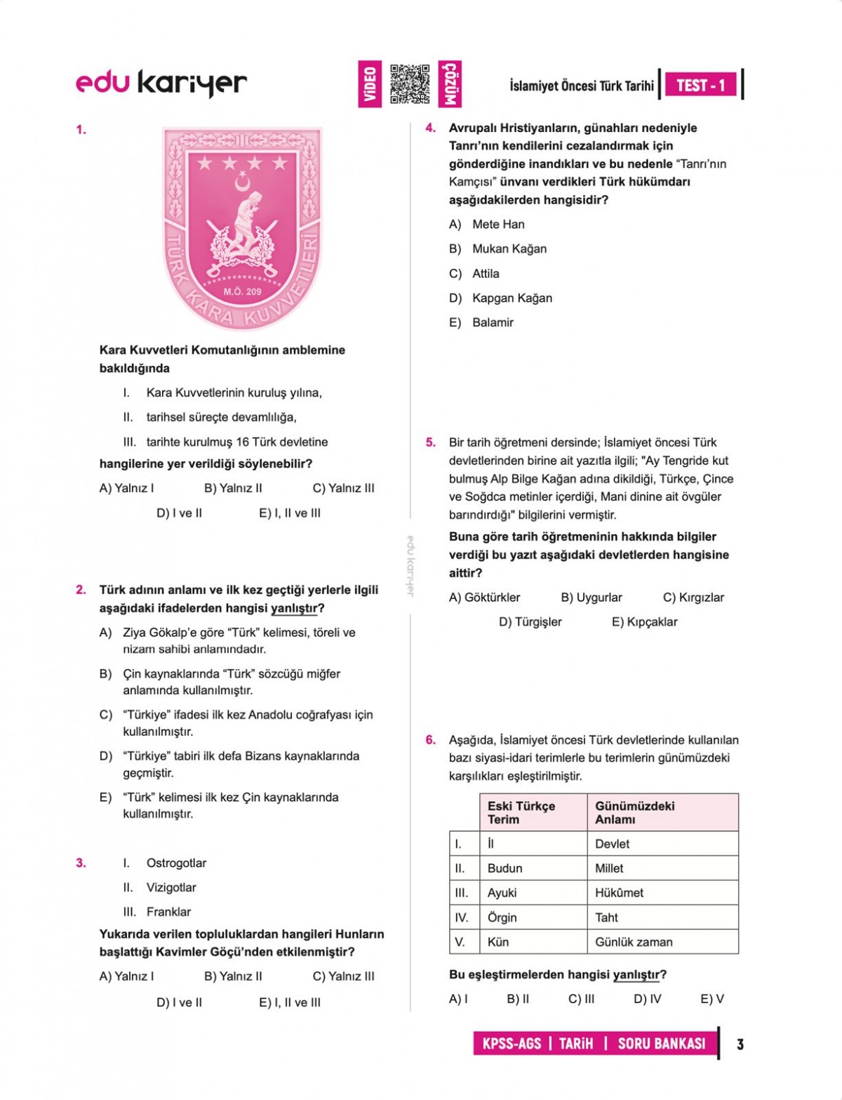 Edu Kariyer Sadettin Akyayla 2026 KPSS-AGS Tarih Video Çözümlü Soru Bankası
