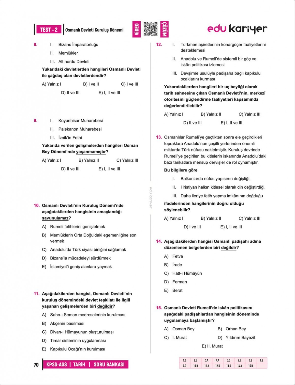 Edu Kariyer Sadettin Akyayla 2026 KPSS-AGS Tarih Video Çözümlü Soru Bankası