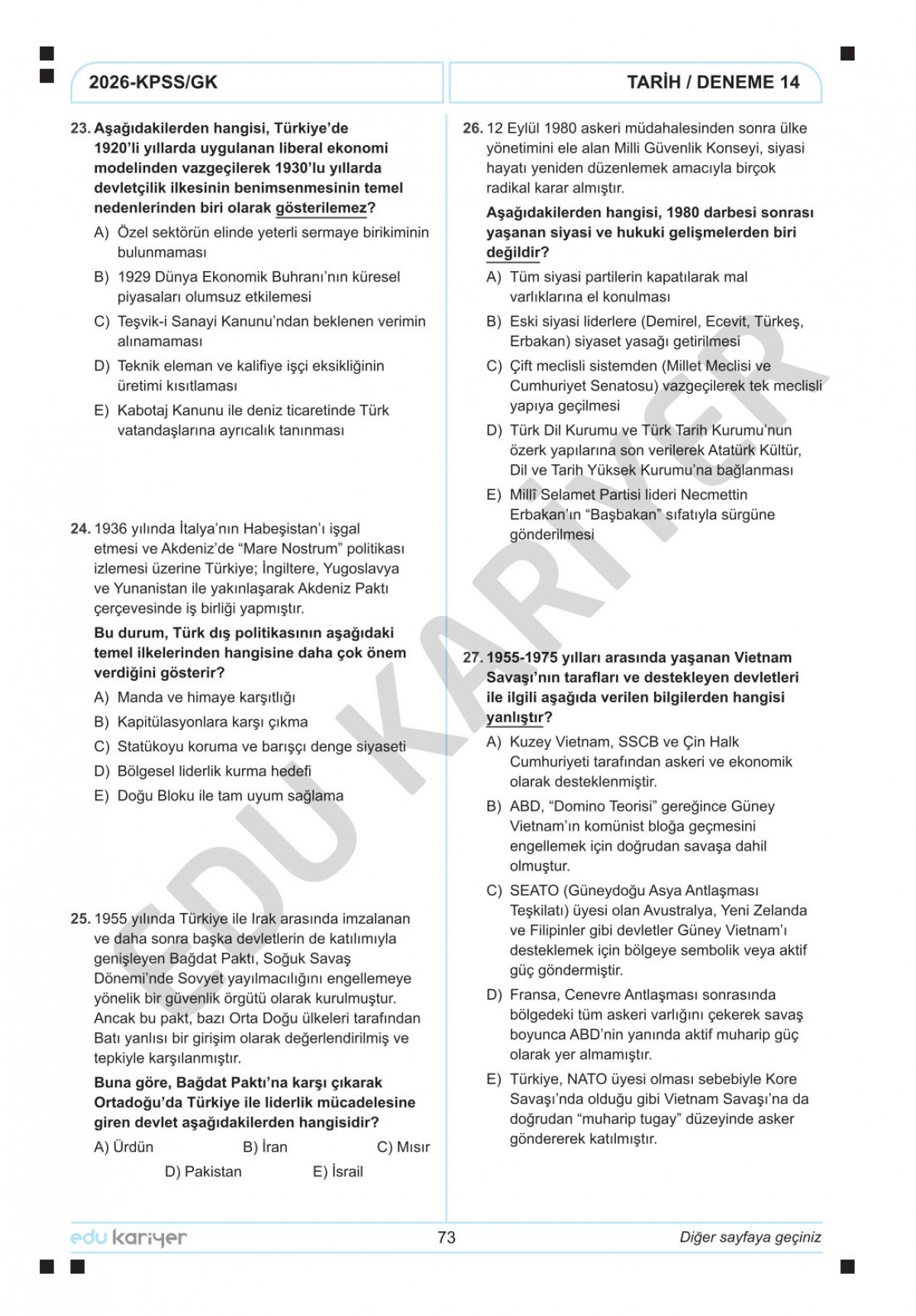 Edu Kariyer Sadettin Hoca 2026 KPSS Tarih 20'li Branş Deneme Tamamı Çözümlü Edu Kariyer Sadettin Hoca 2026 KPSS Tarih 20'li Branş Deneme Tamamı Çözümlü