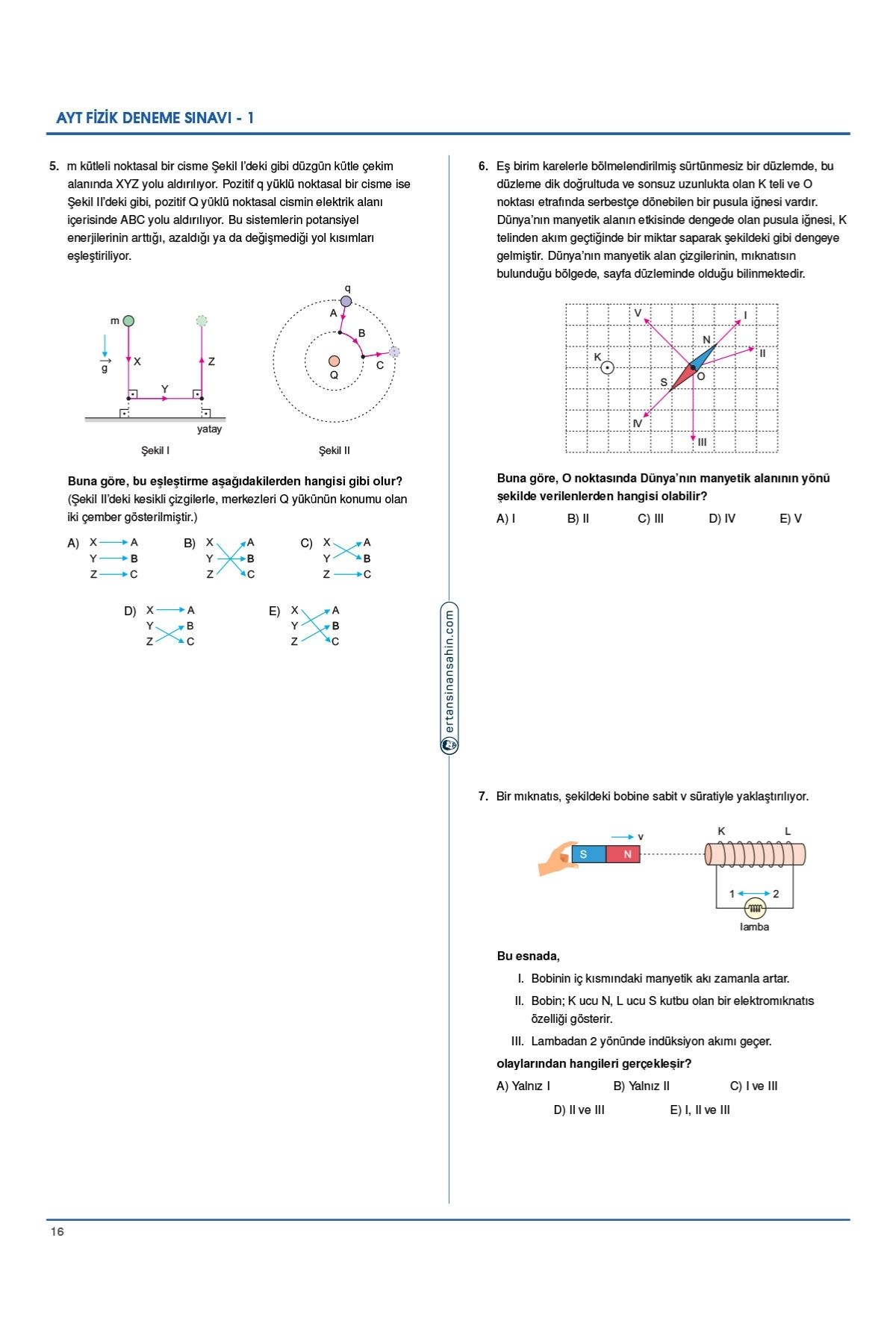 Ertan Sinan Şahin AYT Fizik Denemeleri Video Çözümlü 20 AYT Denemesi KR Akademi Yayınları