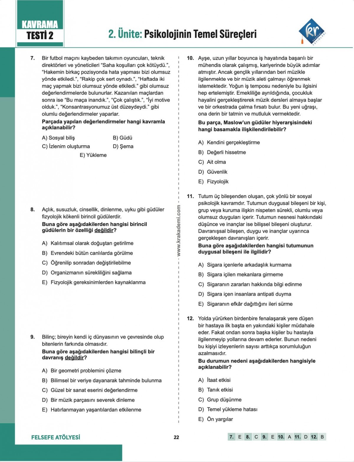 Felsefe Atölyesi AYT Felsefe Grubu Soru Bankası Felsefe Atölyesi AYT Felsefe Grubu Soru Bankası